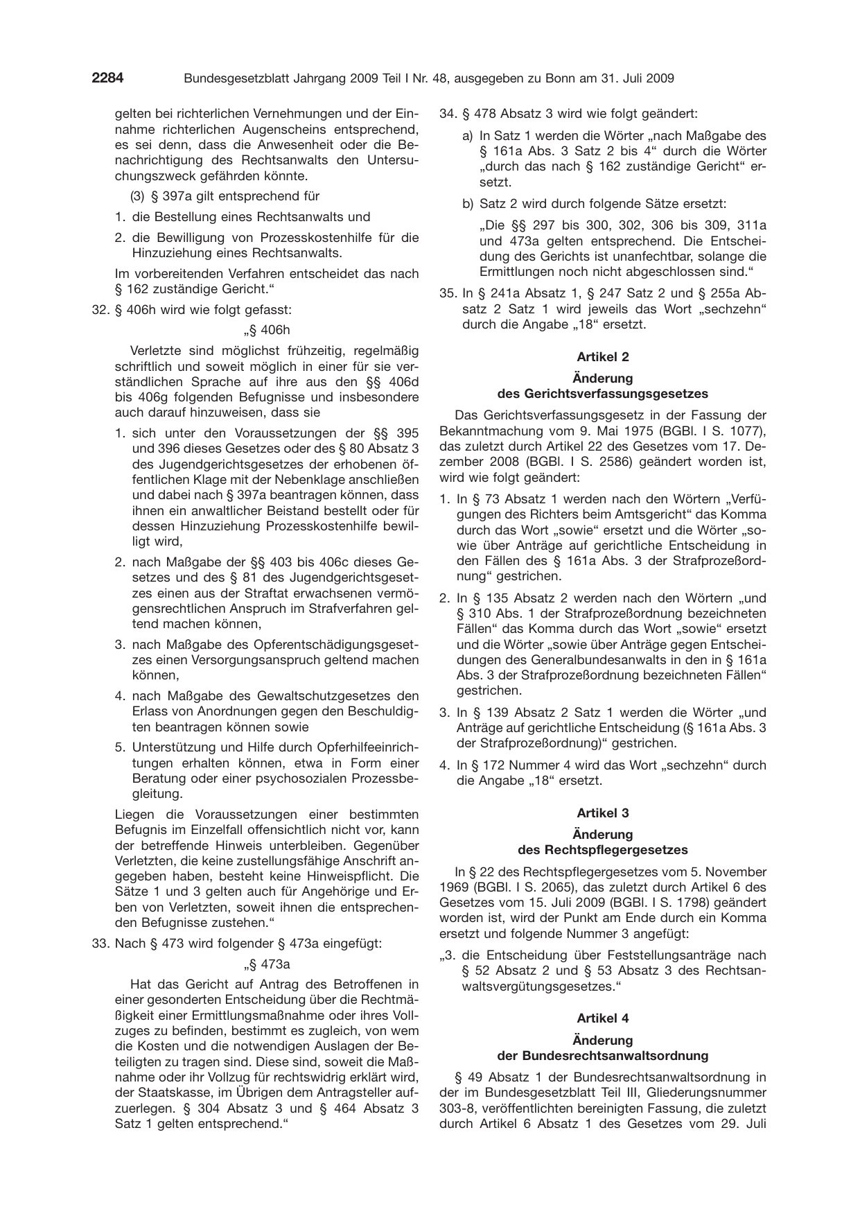 BGBl. 2009, Seite 2284 — Originalseite als Abbildung