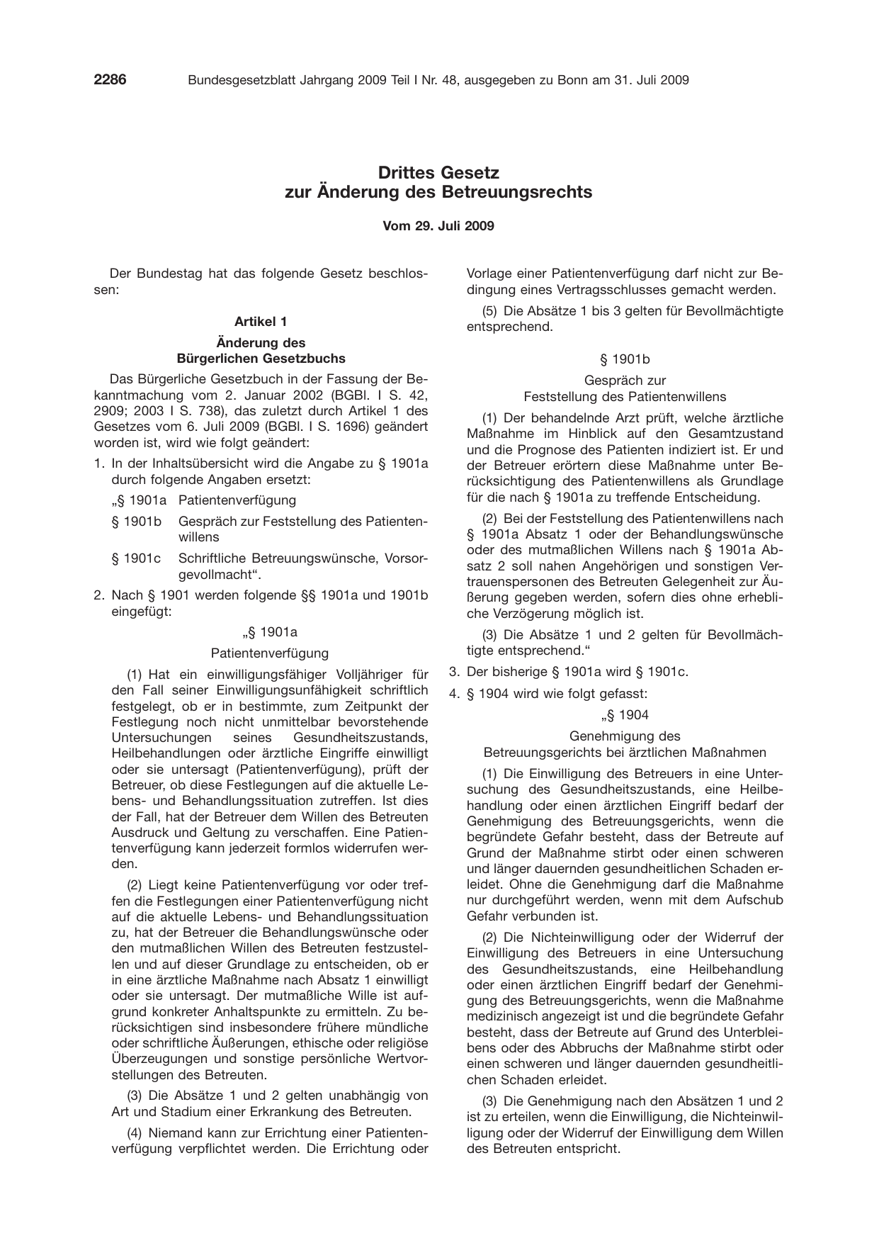 BGBl. 2009, Seite 2286 — Originalseite als Abbildung