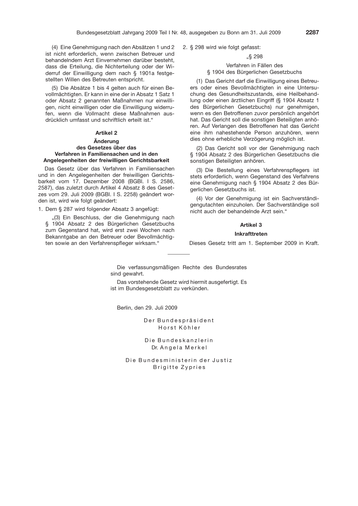 BGBl. 2009, Seite 2287 — Originalseite als Abbildung