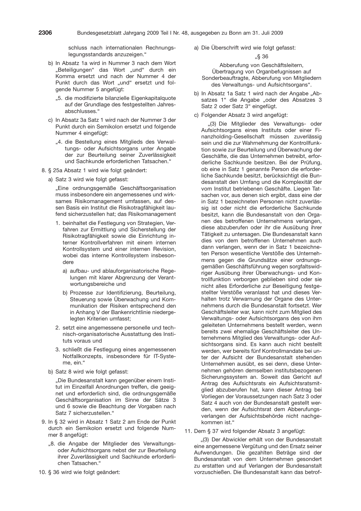 BGBl. 2009, Seite 2306 — Originalseite als Abbildung