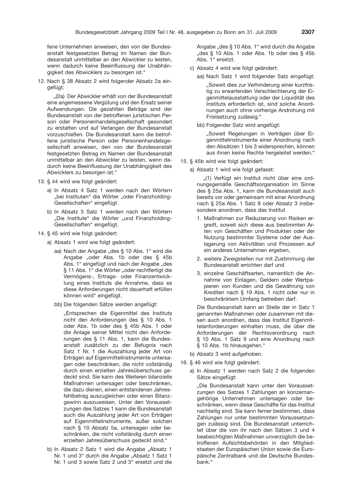 BGBl. 2009, Seite 2307 — Originalseite als Abbildung