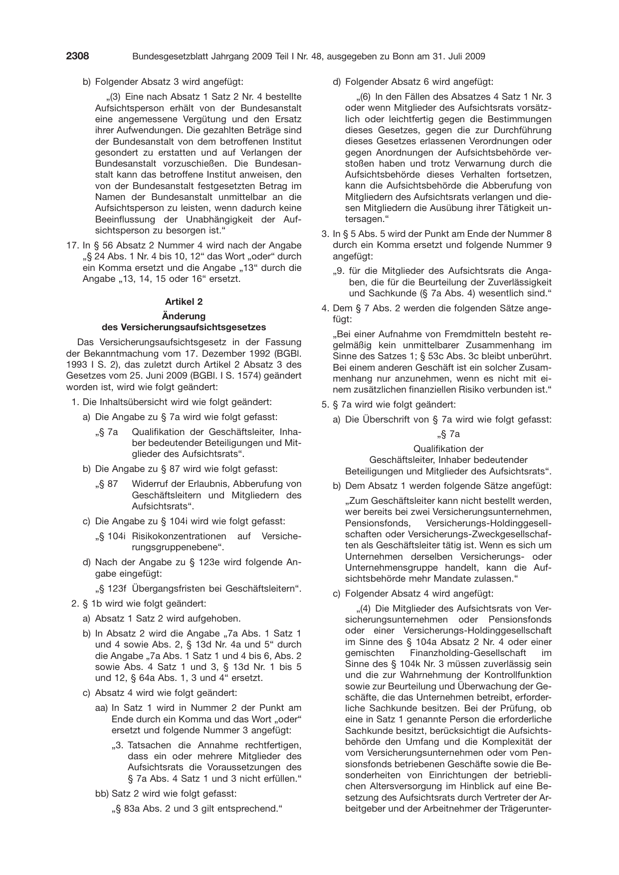 BGBl. 2009, Seite 2308 — Originalseite als Abbildung