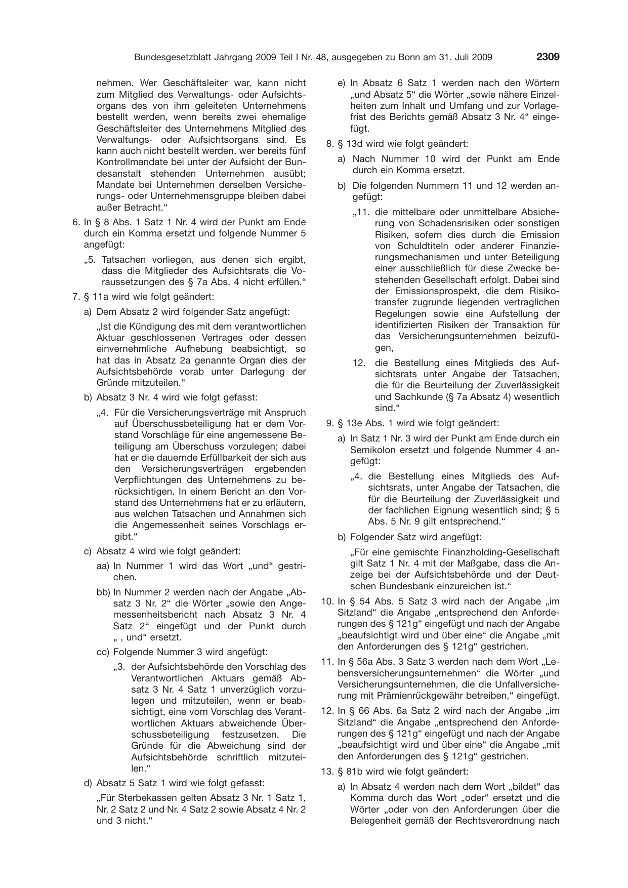 BGBl. 2009, Seite 2309 — Originalseite als Abbildung