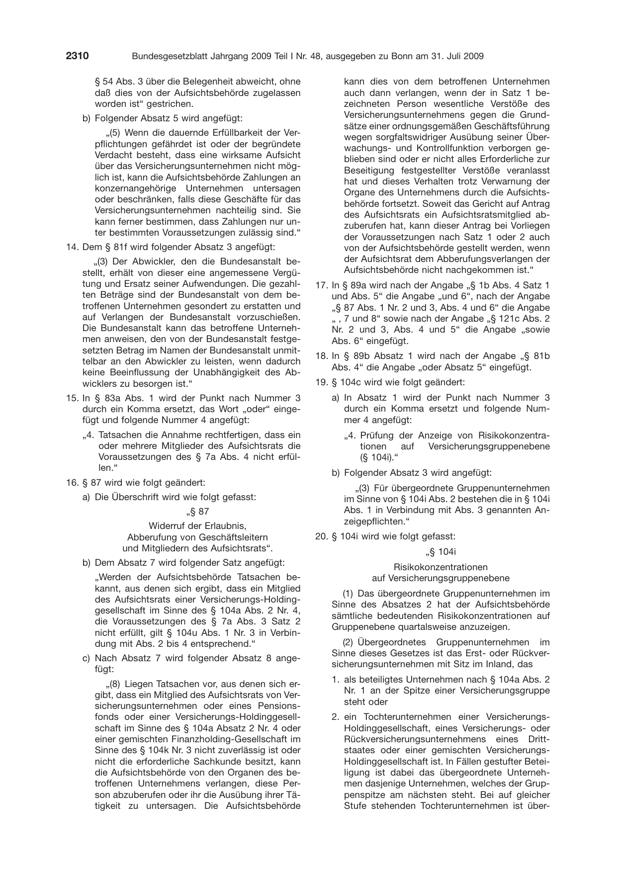 BGBl. 2009, Seite 2310 — Originalseite als Abbildung