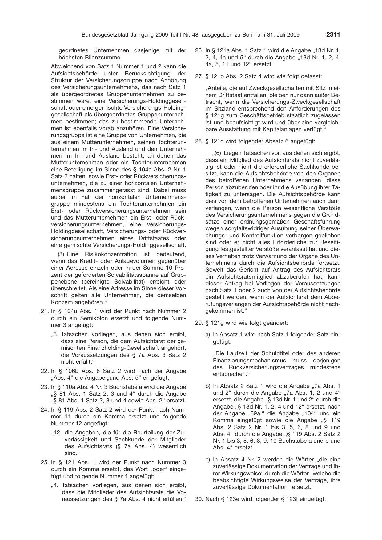 BGBl. 2009, Seite 2311 — Originalseite als Abbildung