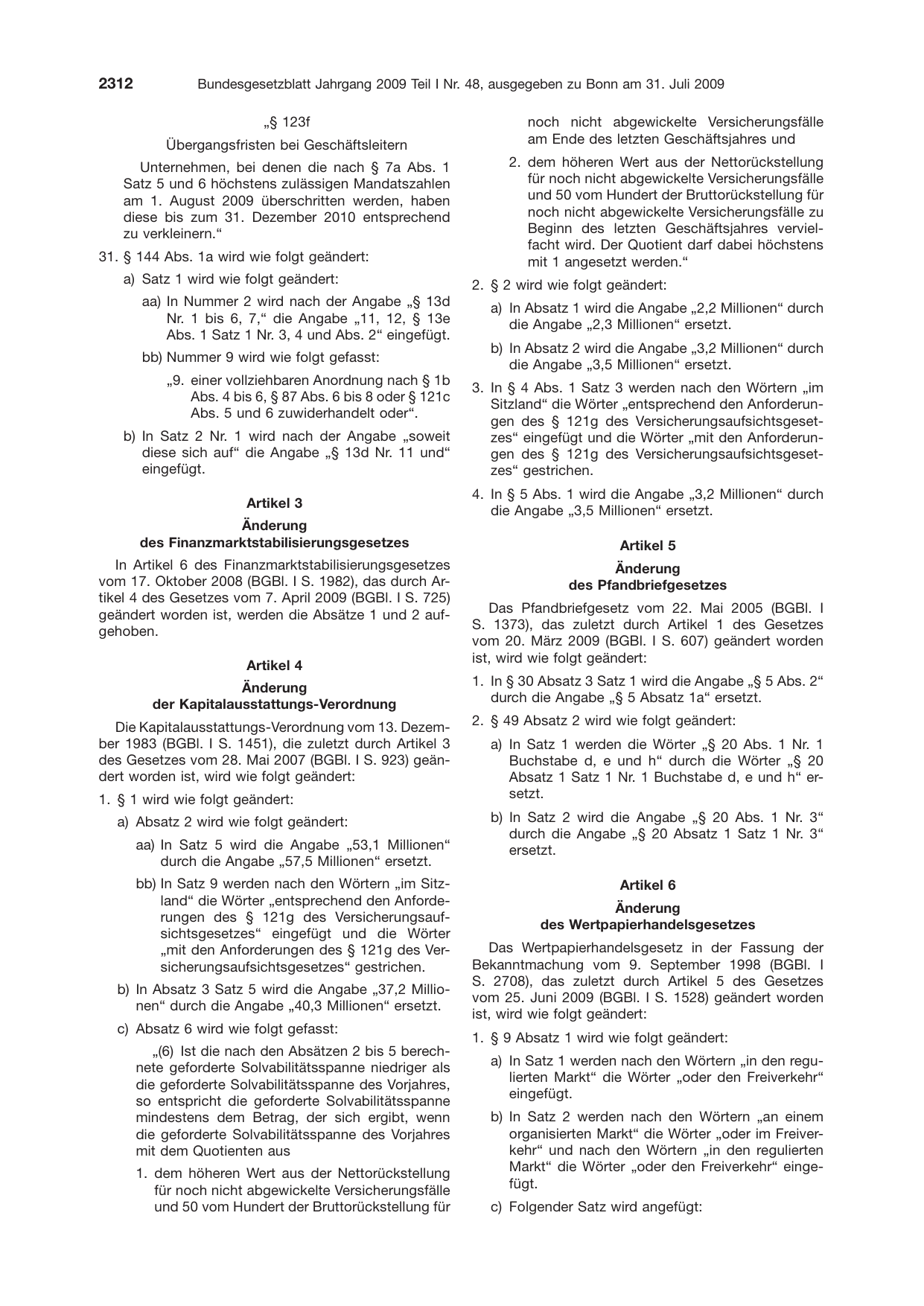 BGBl. 2009, Seite 2312 — Originalseite als Abbildung