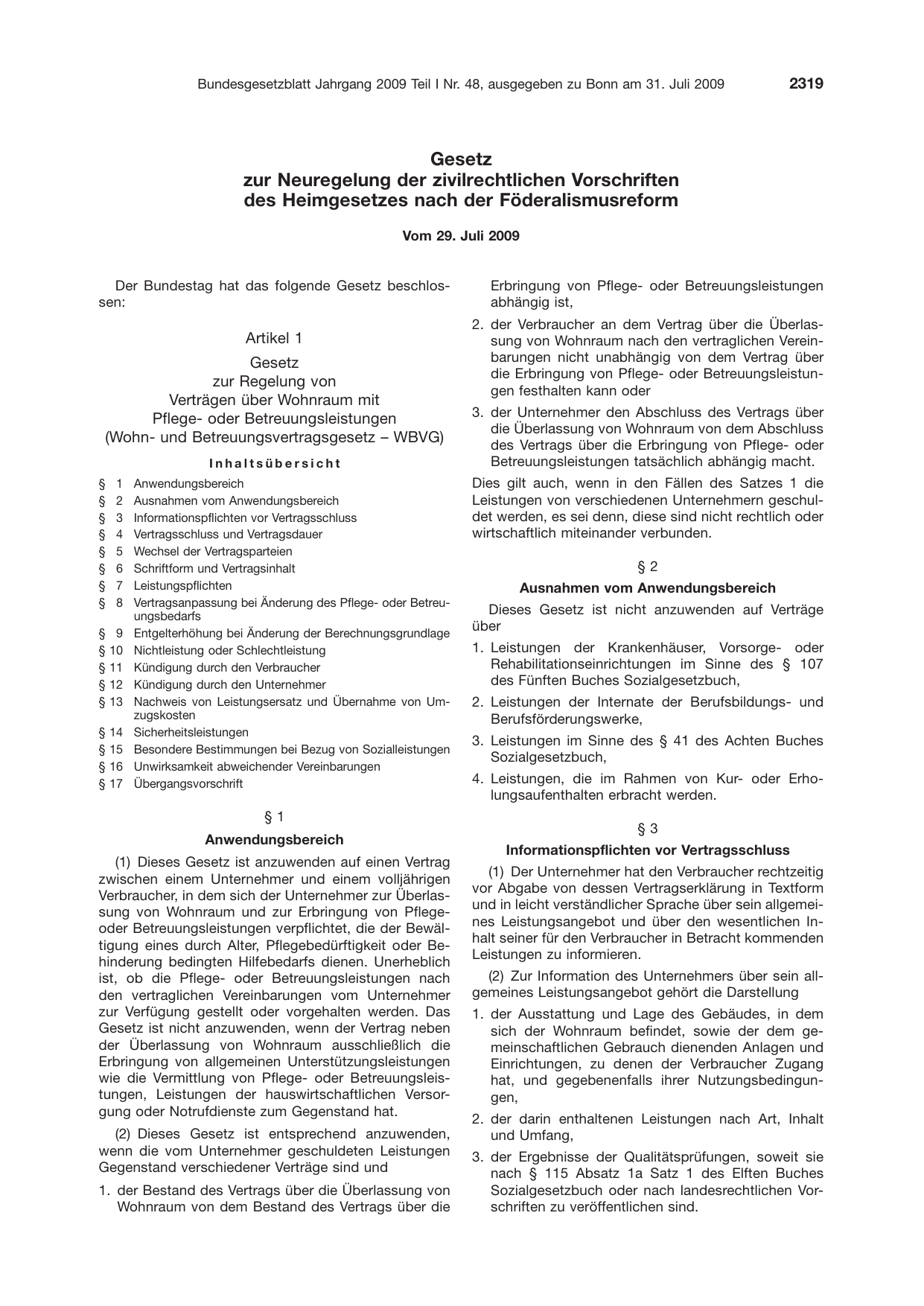 BGBl. 2009, Seite 2319 — Originalseite als Abbildung