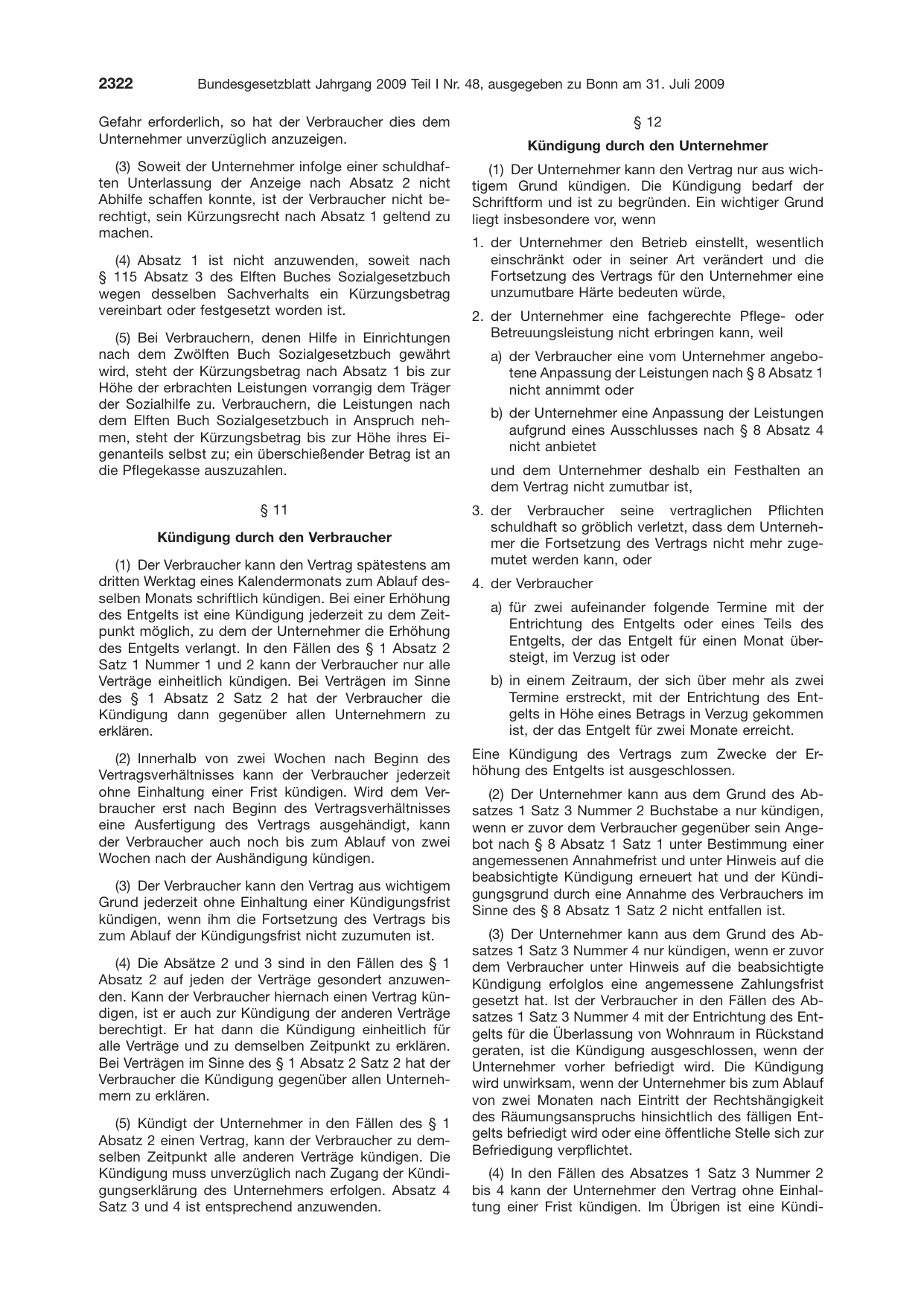 BGBl. 2009, Seite 2322 — Originalseite als Abbildung