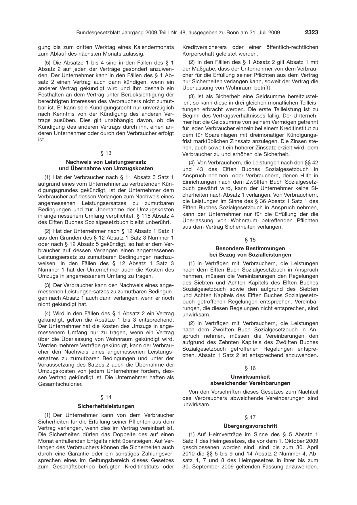 BGBl. 2009, Seite 2323 — Originalseite als Abbildung