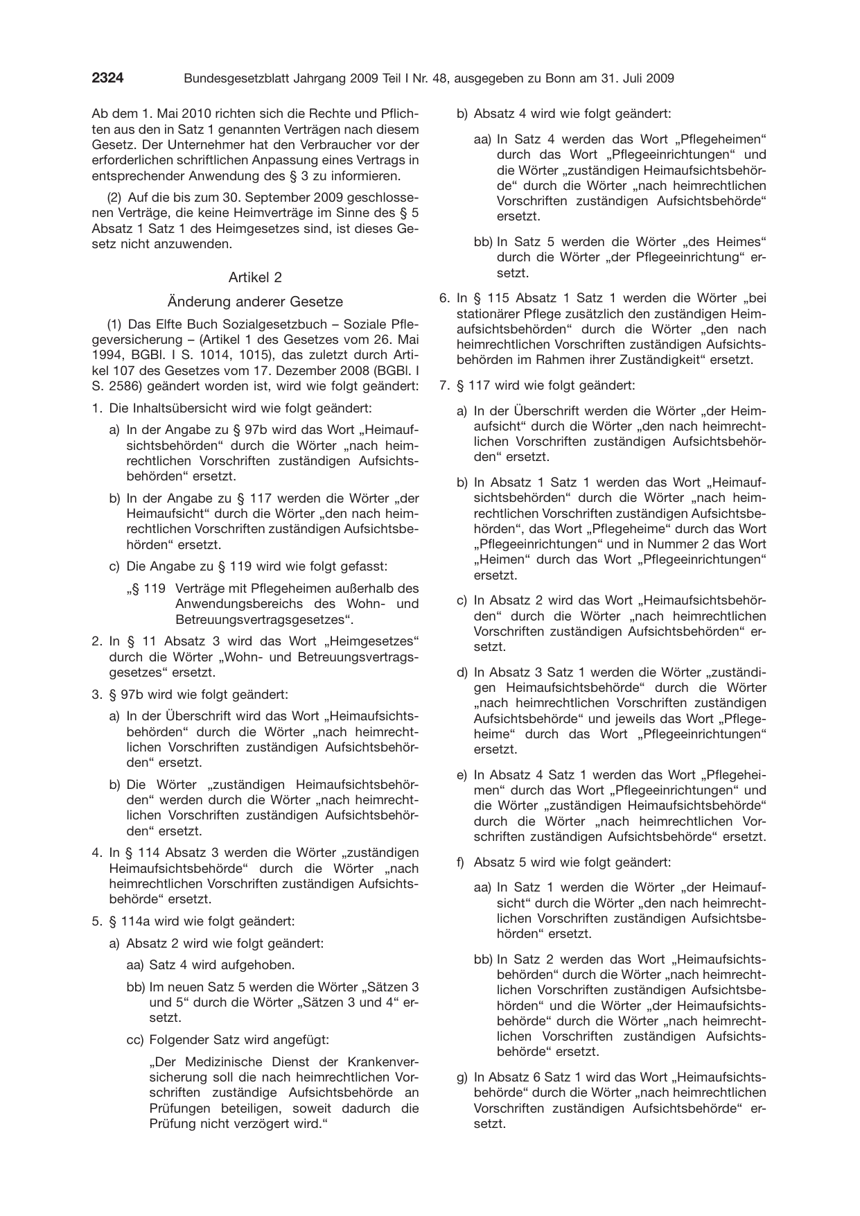 BGBl. 2009, Seite 2324 — Originalseite als Abbildung