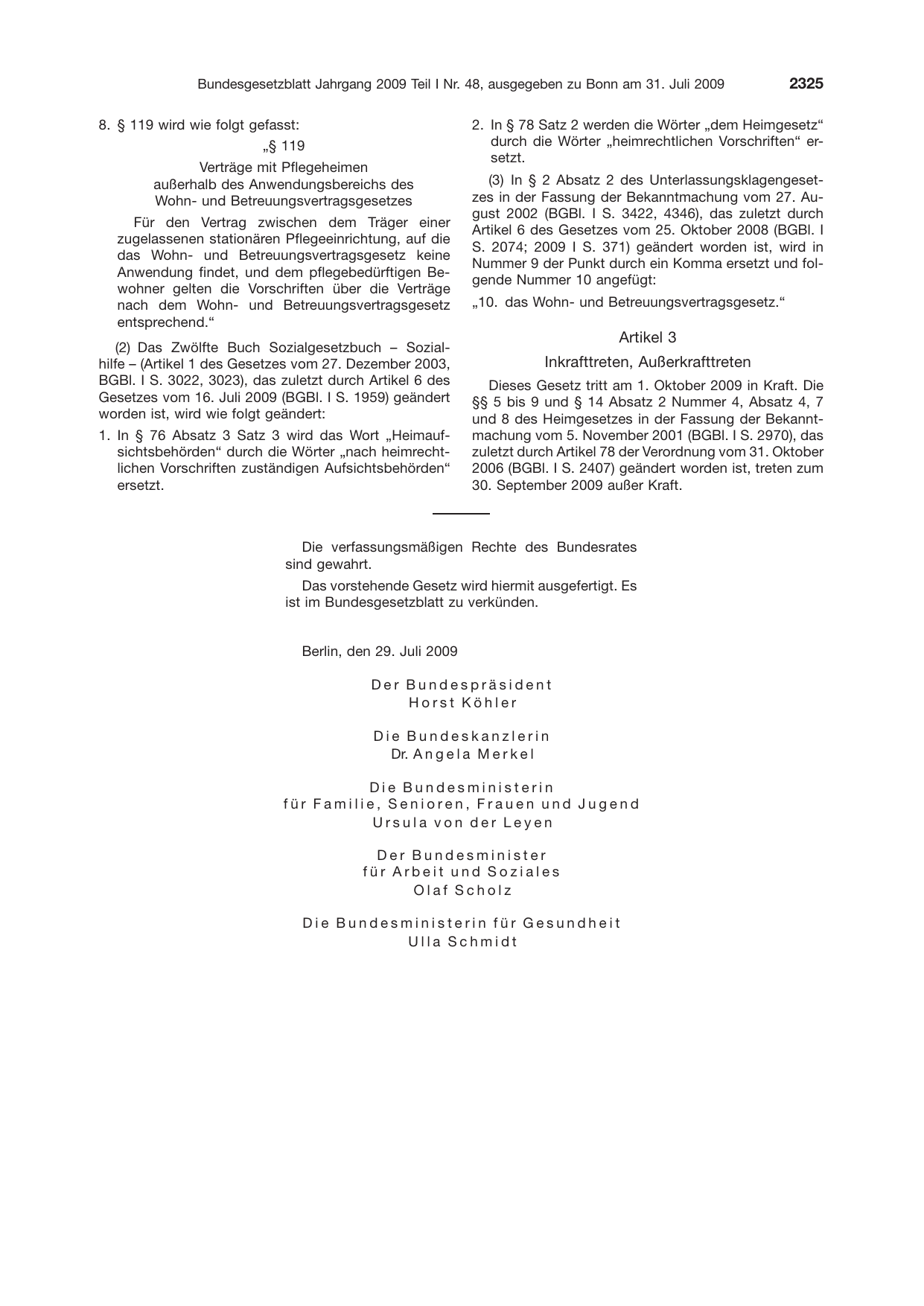 BGBl. 2009, Seite 2325 — Originalseite als Abbildung