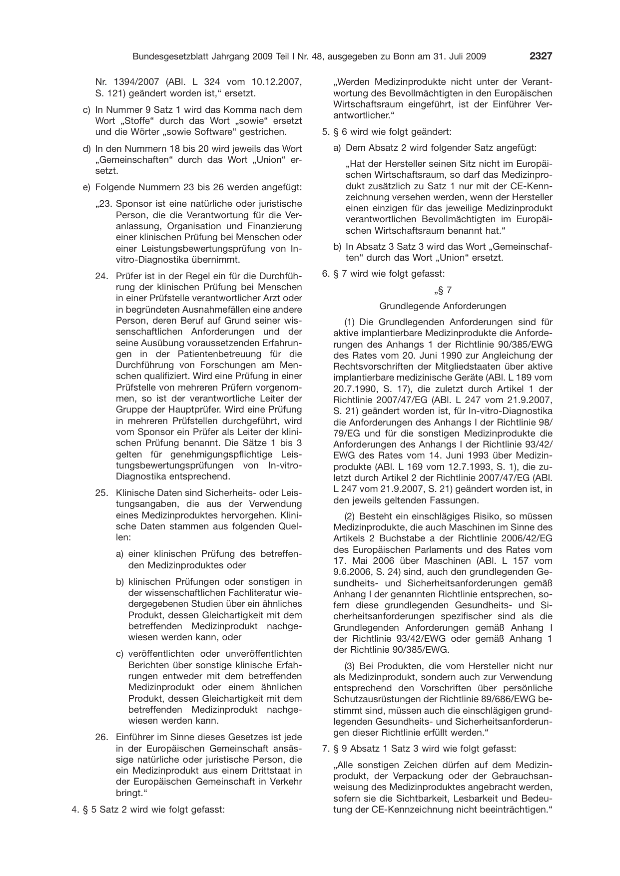 BGBl. 2009, Seite 2327 — Originalseite als Abbildung