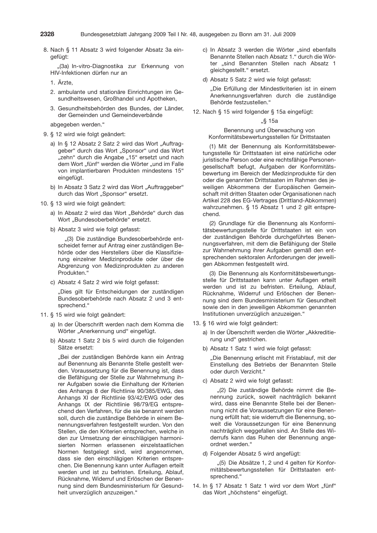 BGBl. 2009, Seite 2328 — Originalseite als Abbildung