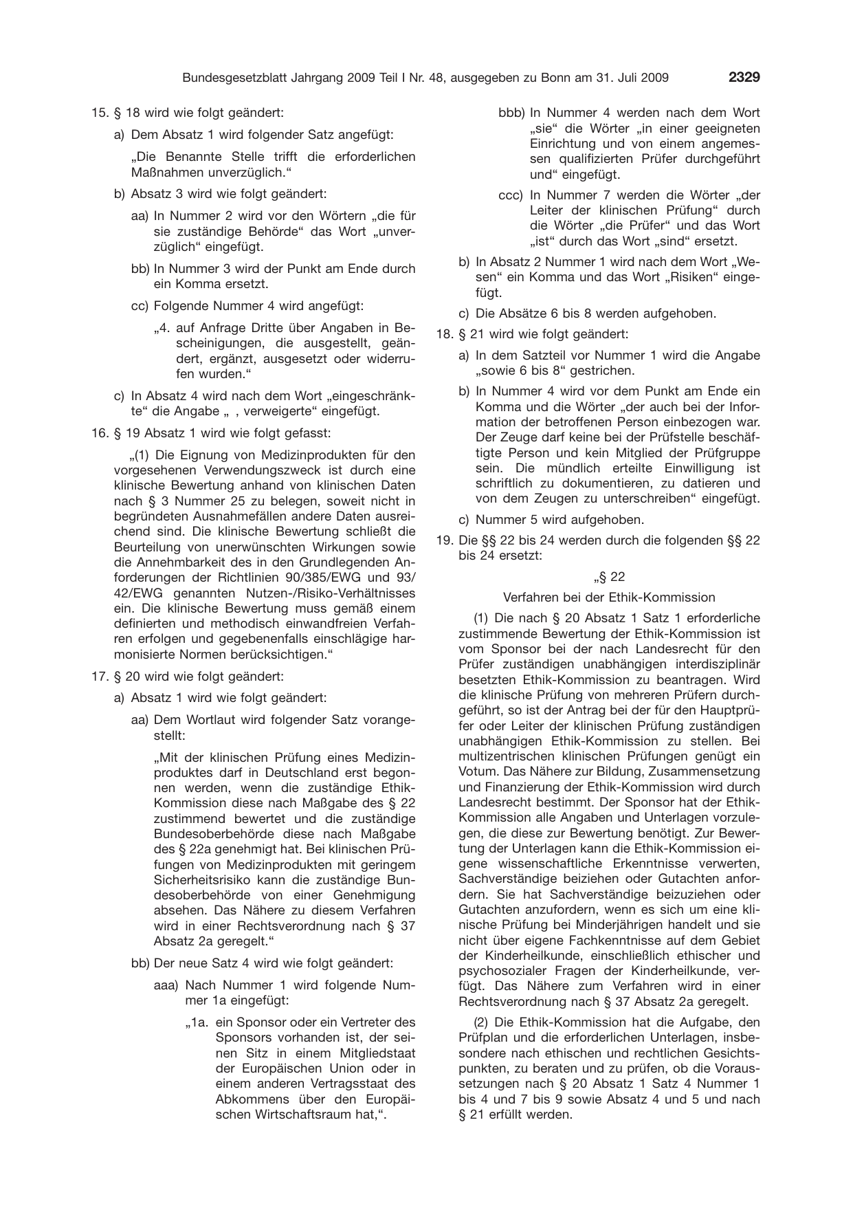 BGBl. 2009, Seite 2329 — Originalseite als Abbildung