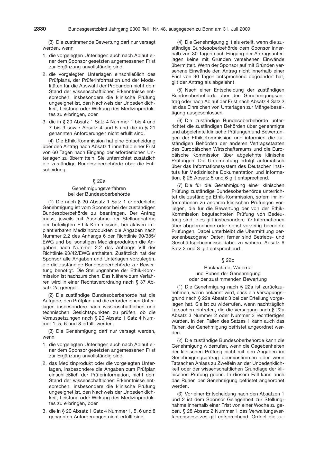 BGBl. 2009, Seite 2330 — Originalseite als Abbildung