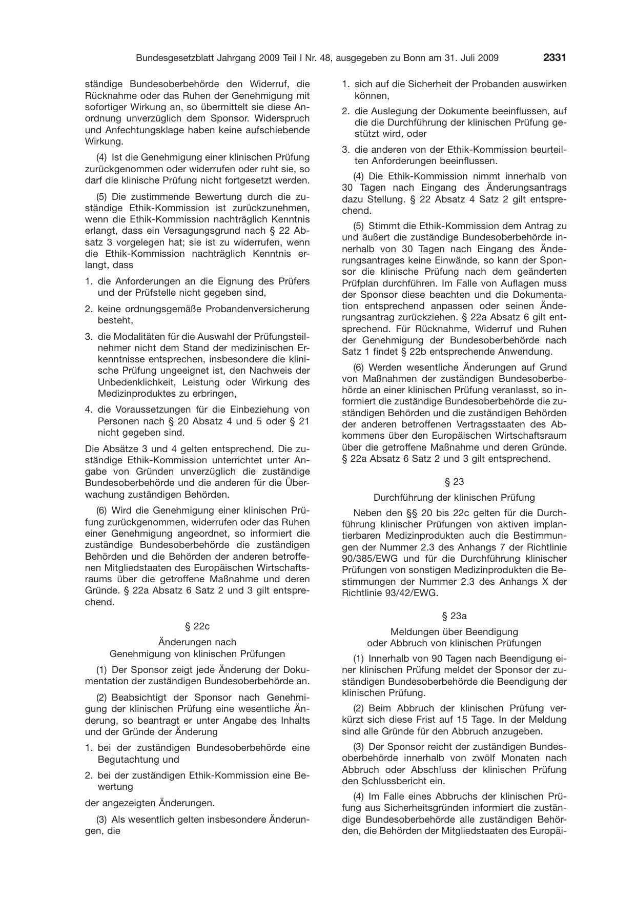 BGBl. 2009, Seite 2331 — Originalseite als Abbildung