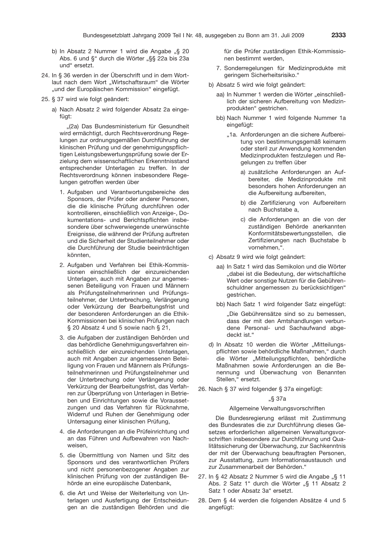 BGBl. 2009, Seite 2333 — Originalseite als Abbildung