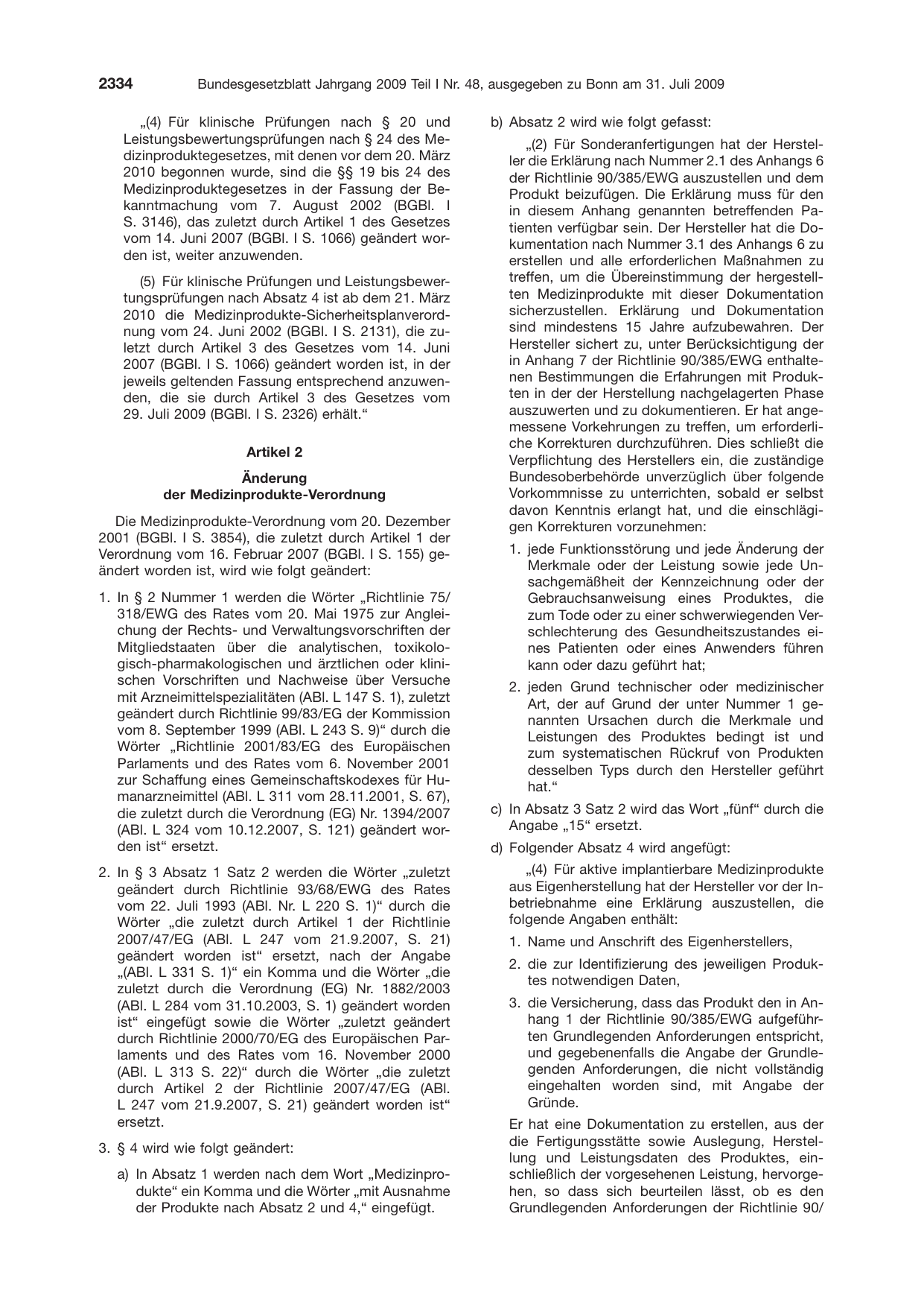 BGBl. 2009, Seite 2334 — Originalseite als Abbildung