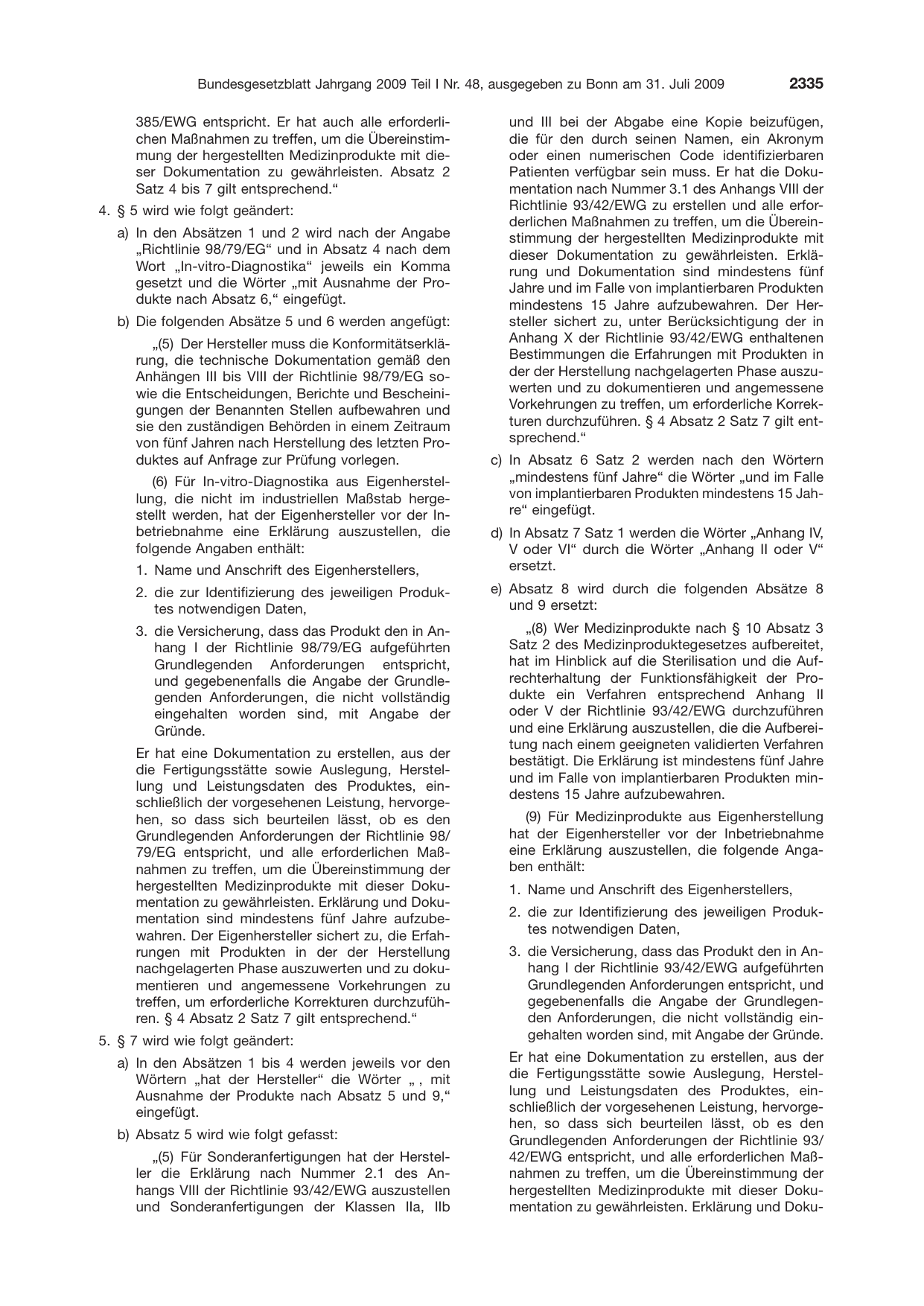 BGBl. 2009, Seite 2335 — Originalseite als Abbildung