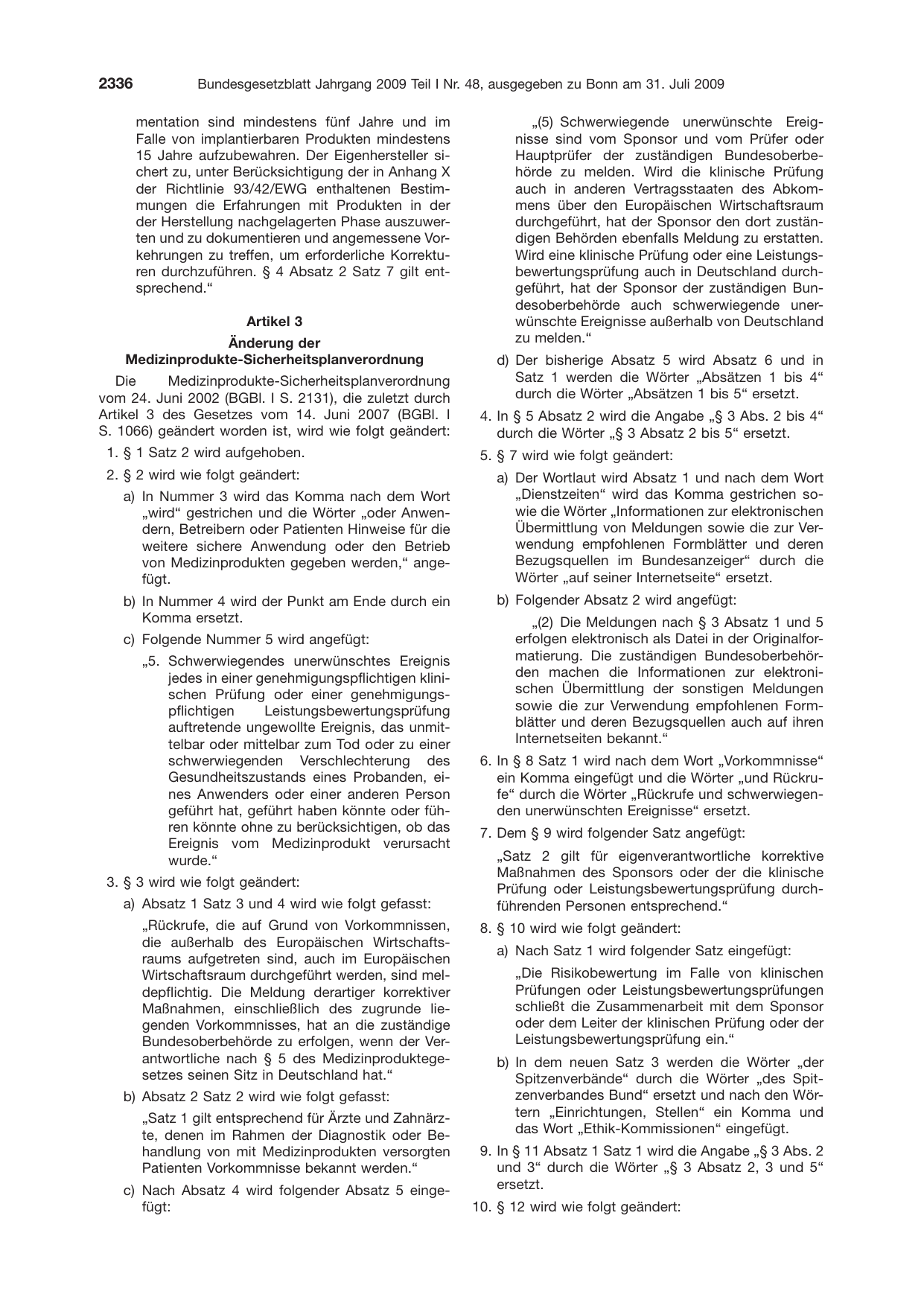 BGBl. 2009, Seite 2336 — Originalseite als Abbildung