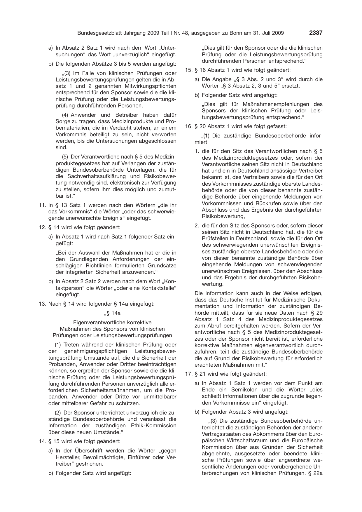 BGBl. 2009, Seite 2337 — Originalseite als Abbildung