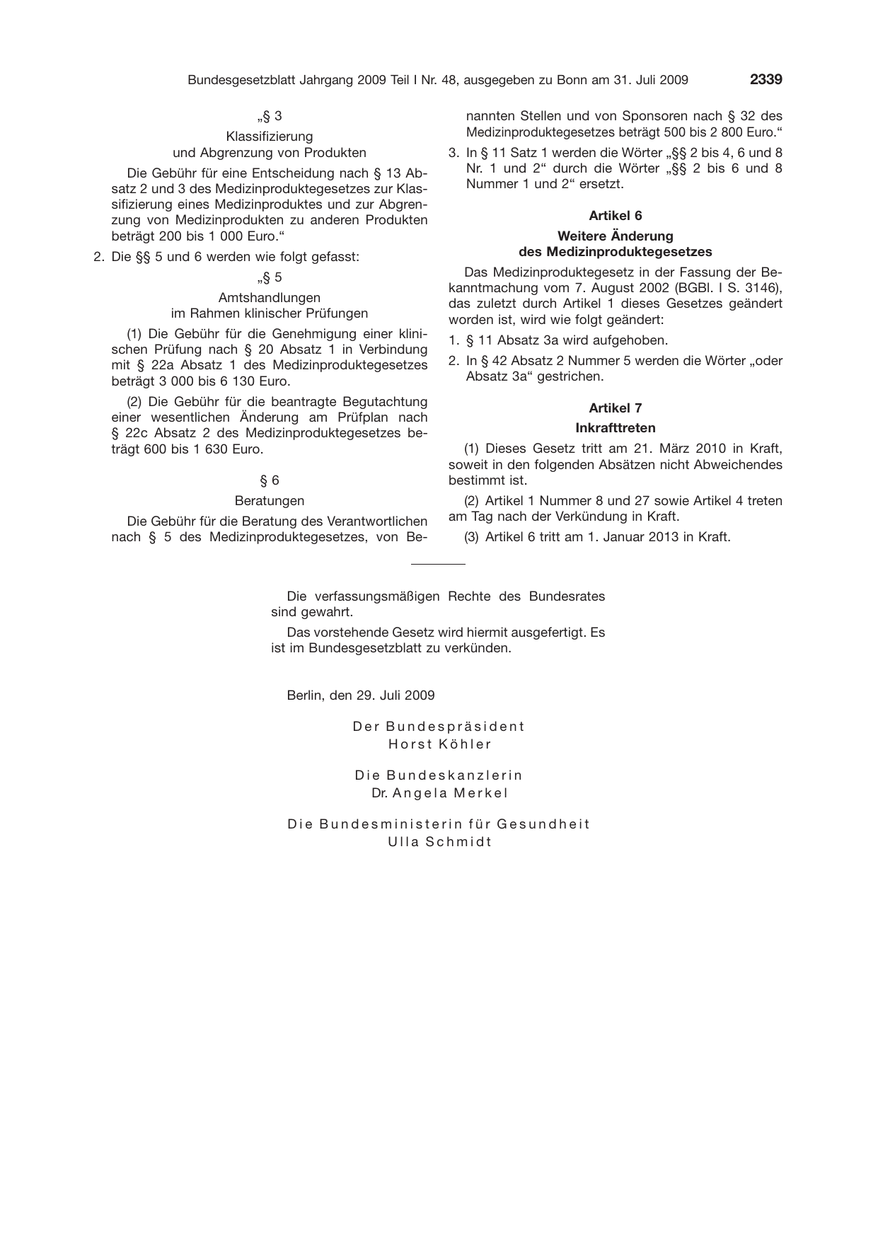 BGBl. 2009, Seite 2339 — Originalseite als Abbildung