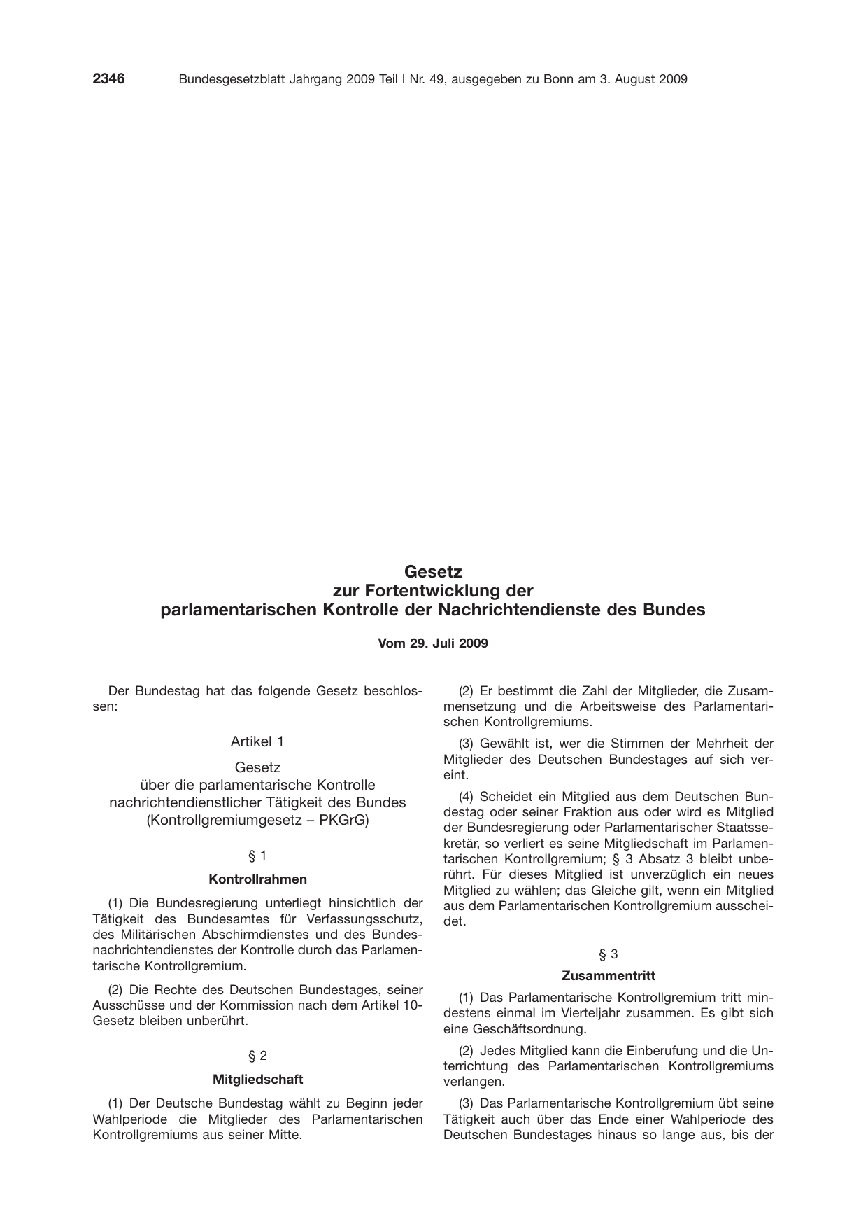 BGBl. 2009, Seite 2346 — Originalseite als Abbildung