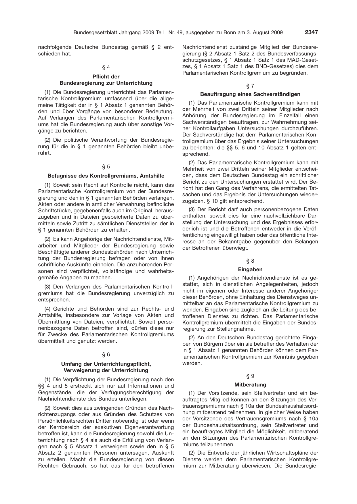 BGBl. 2009, Seite 2347 — Originalseite als Abbildung