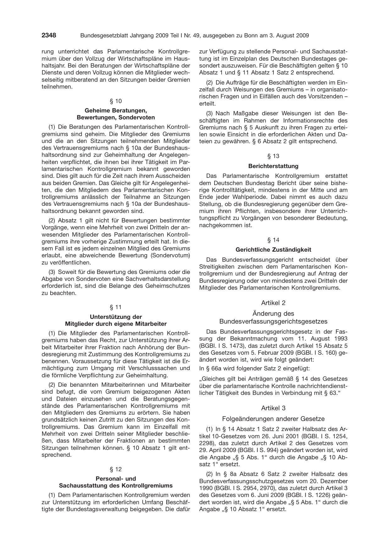 BGBl. 2009, Seite 2348 — Originalseite als Abbildung