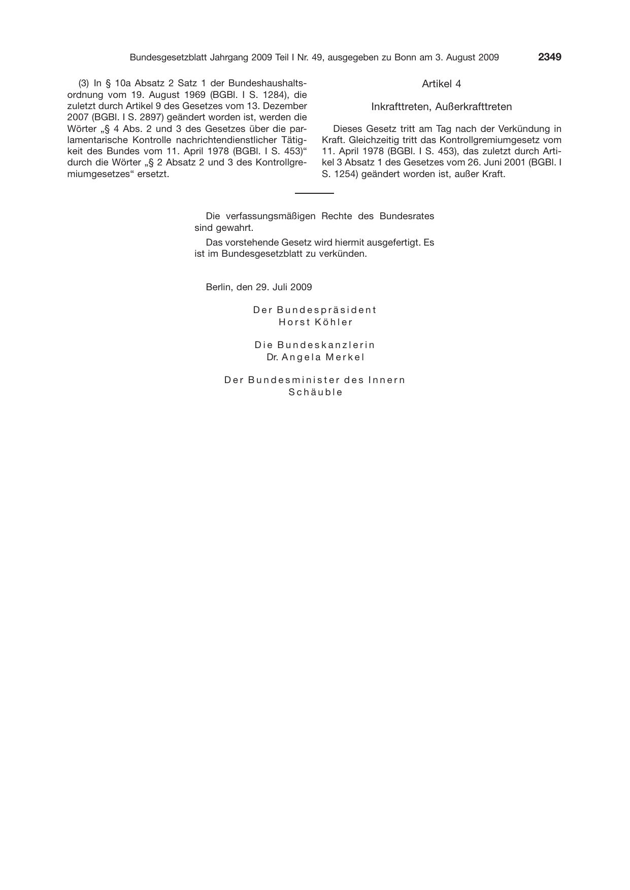 BGBl. 2009, Seite 2349 — Originalseite als Abbildung