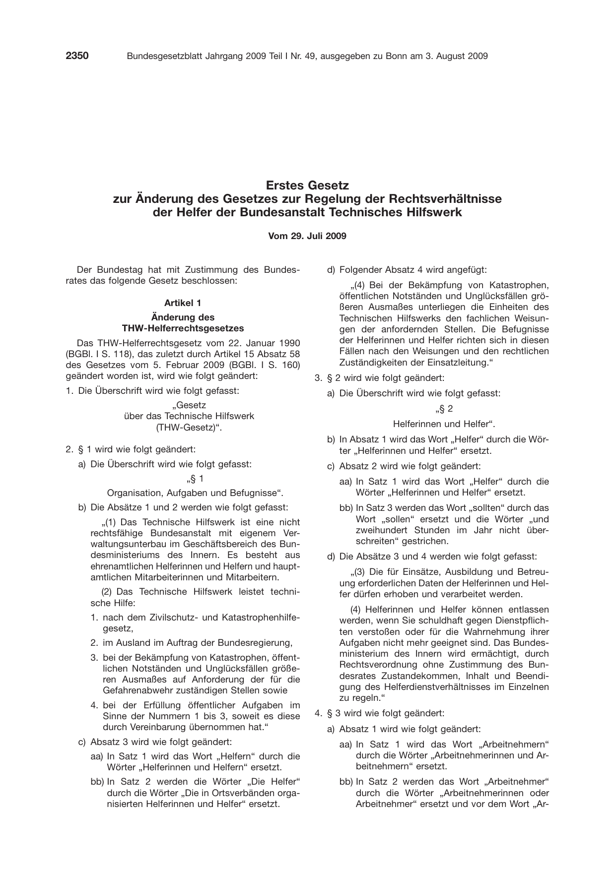 BGBl. 2009, Seite 2350 — Originalseite als Abbildung