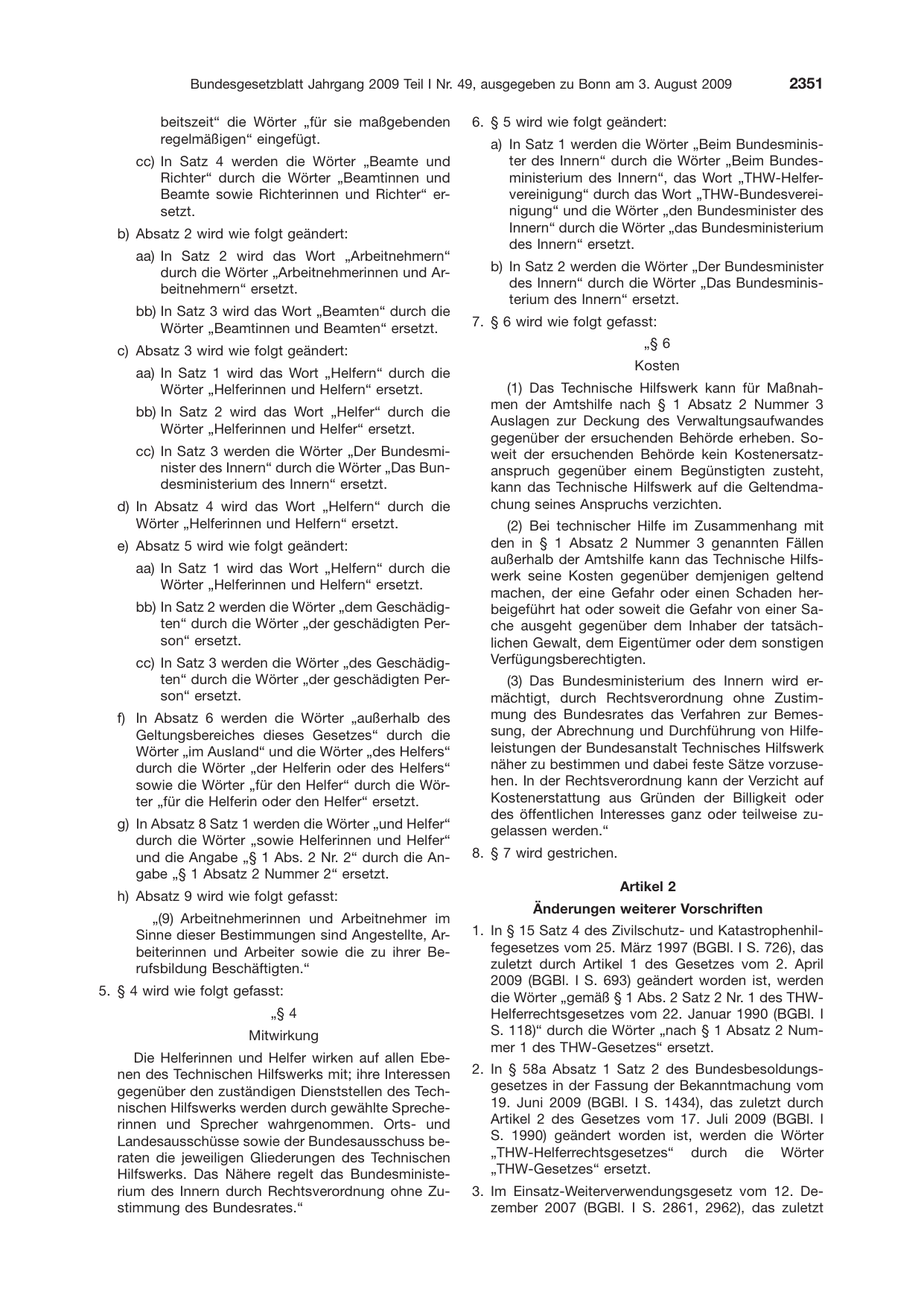 BGBl. 2009, Seite 2351 — Originalseite als Abbildung