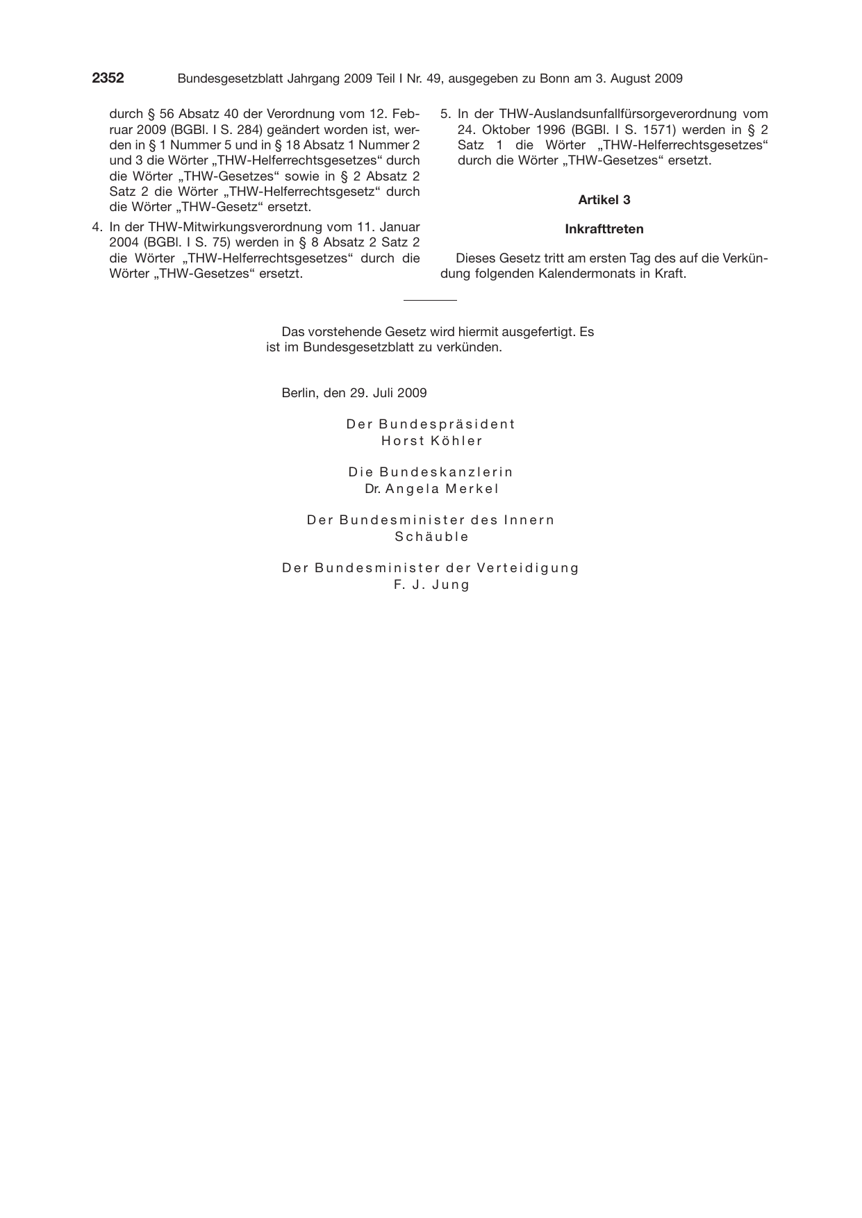 BGBl. 2009, Seite 2352 — Originalseite als Abbildung