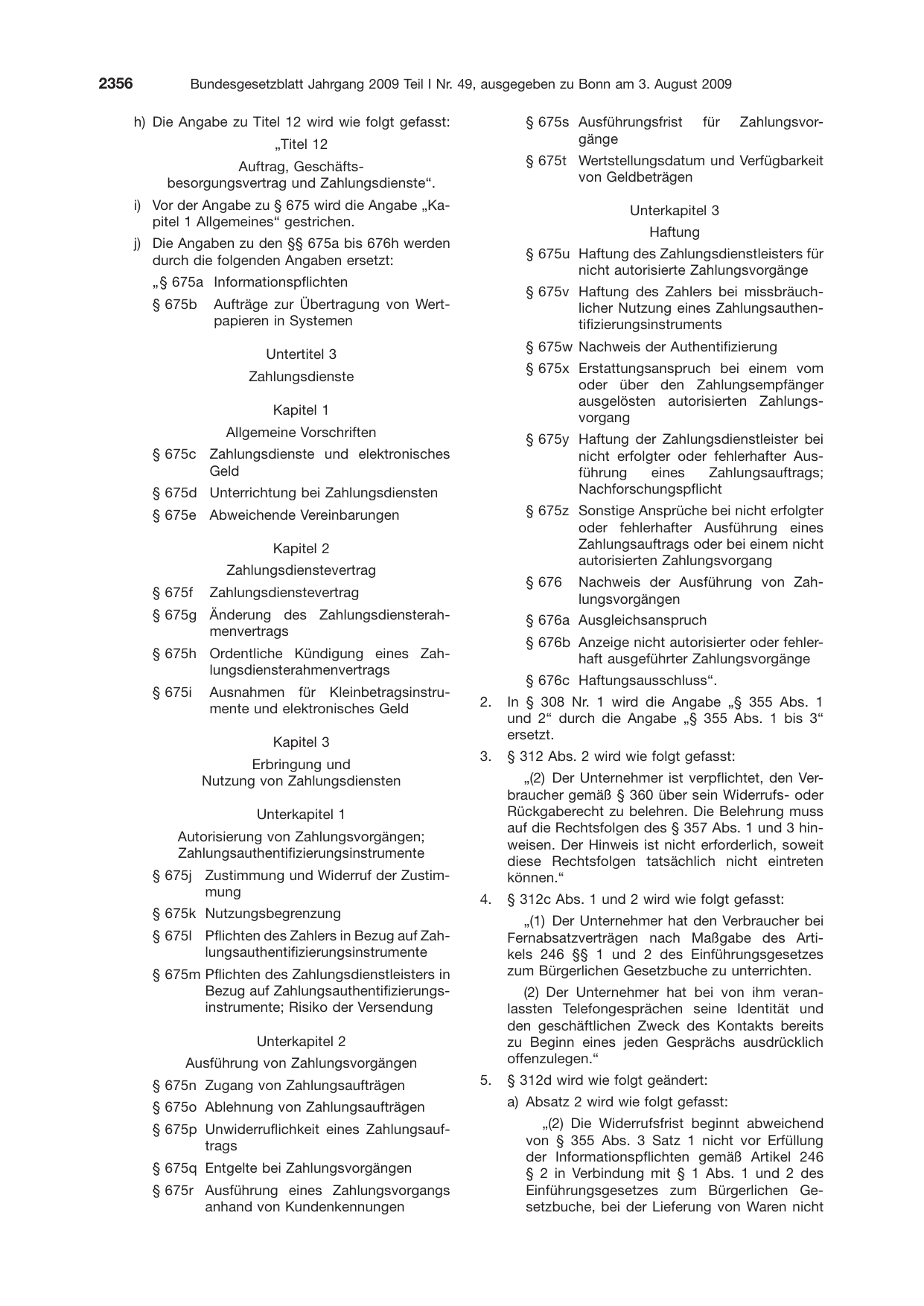 BGBl. 2009, Seite 2356 — Originalseite als Abbildung