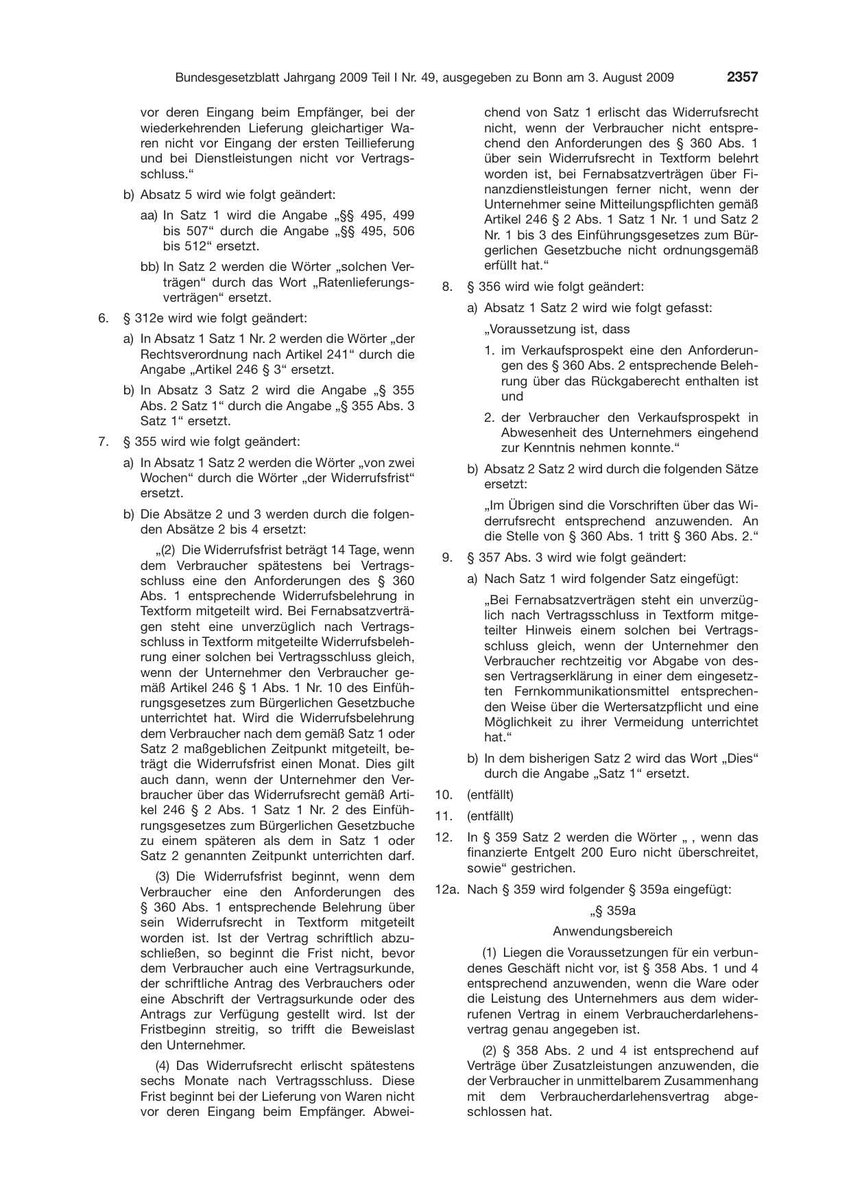 BGBl. 2009, Seite 2357 — Originalseite als Abbildung