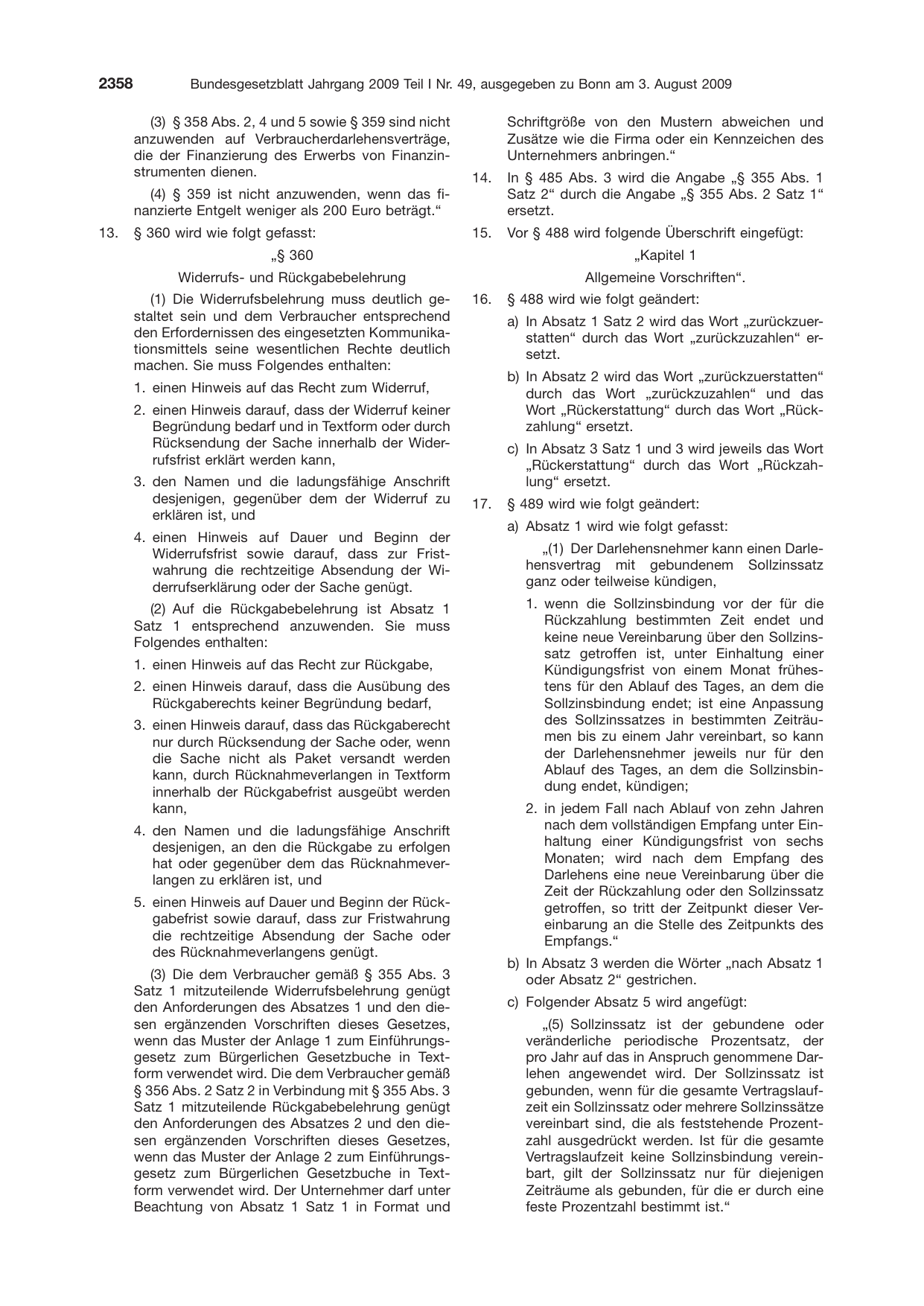 BGBl. 2009, Seite 2358 — Originalseite als Abbildung