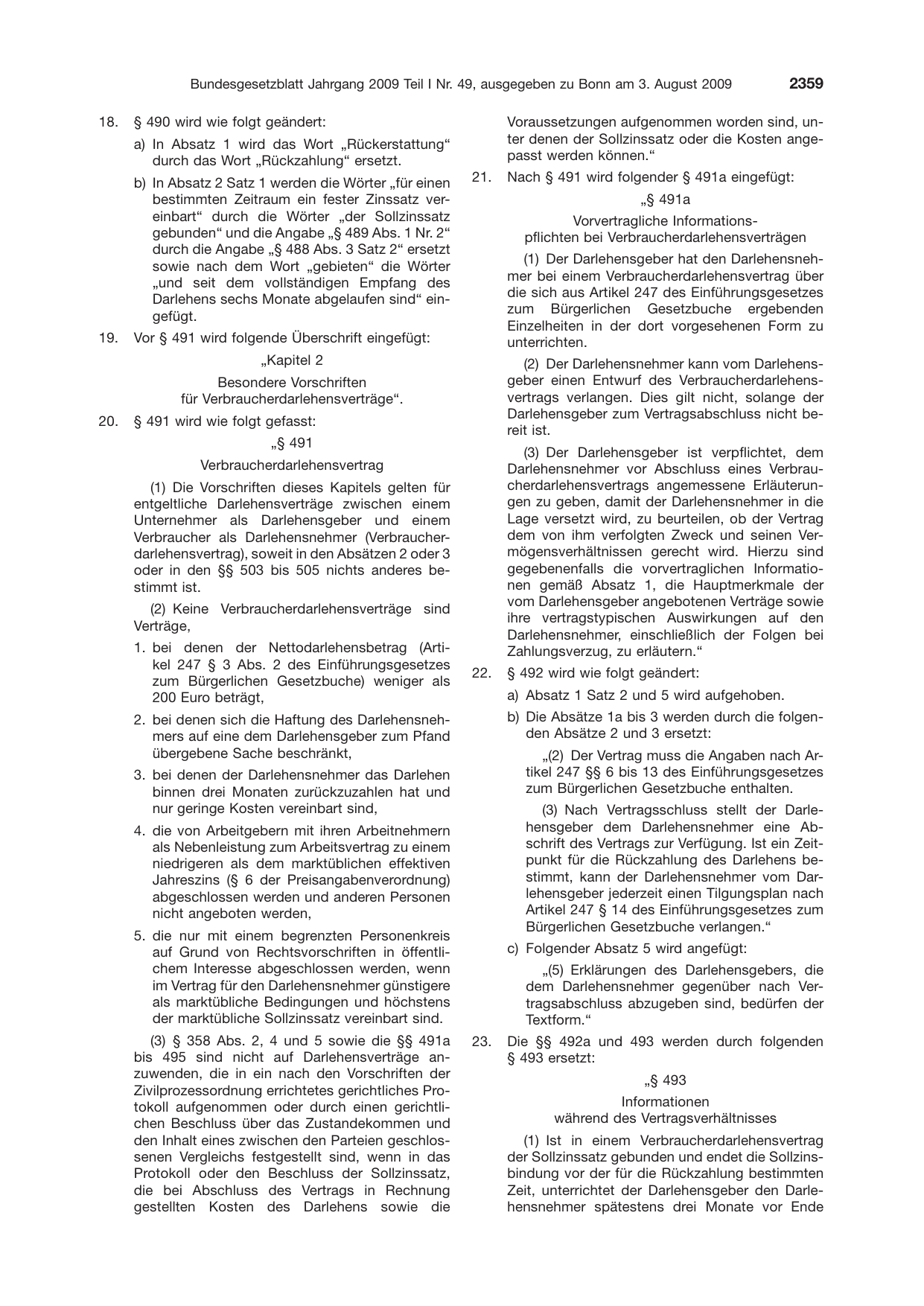 BGBl. 2009, Seite 2359 — Originalseite als Abbildung