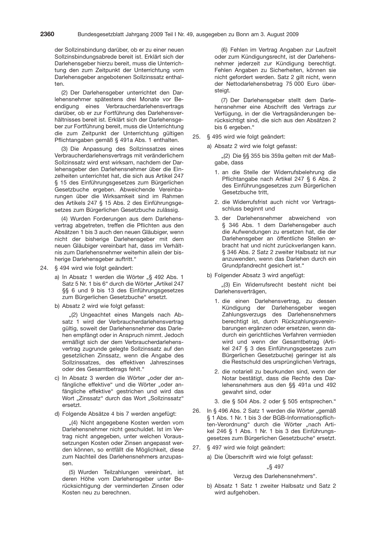 BGBl. 2009, Seite 2360 — Originalseite als Abbildung