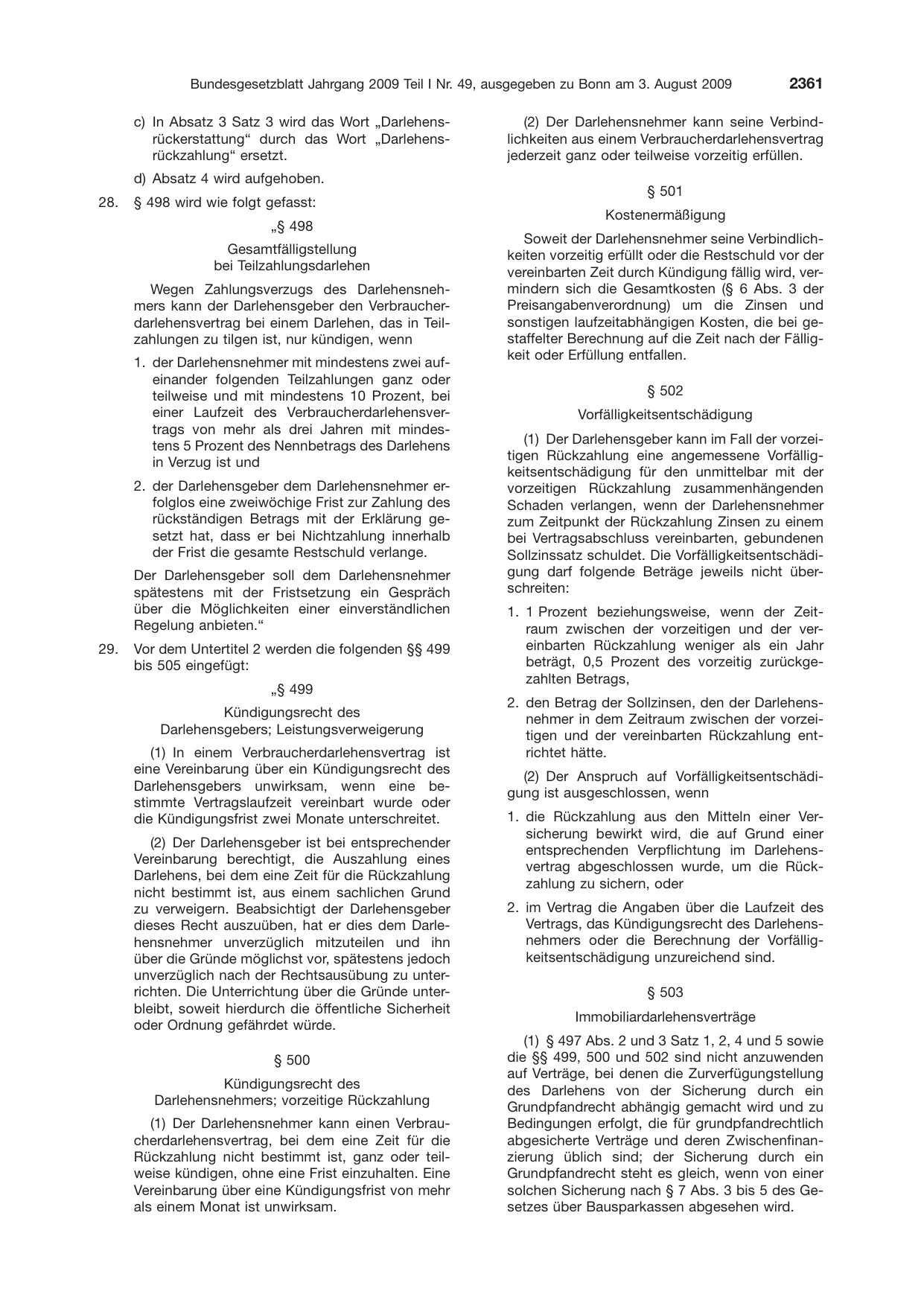 BGBl. 2009, Seite 2361 — Originalseite als Abbildung