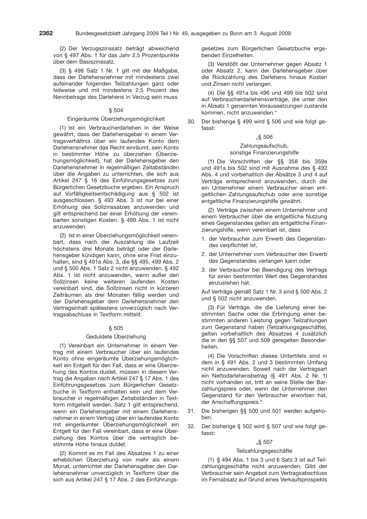 BGBl. 2009, Seite 2362 — Originalseite als Abbildung