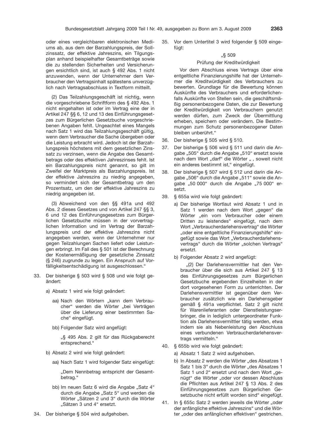 BGBl. 2009, Seite 2363 — Originalseite als Abbildung