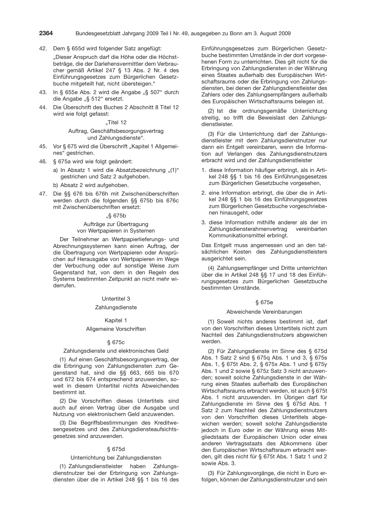 BGBl. 2009, Seite 2364 — Originalseite als Abbildung