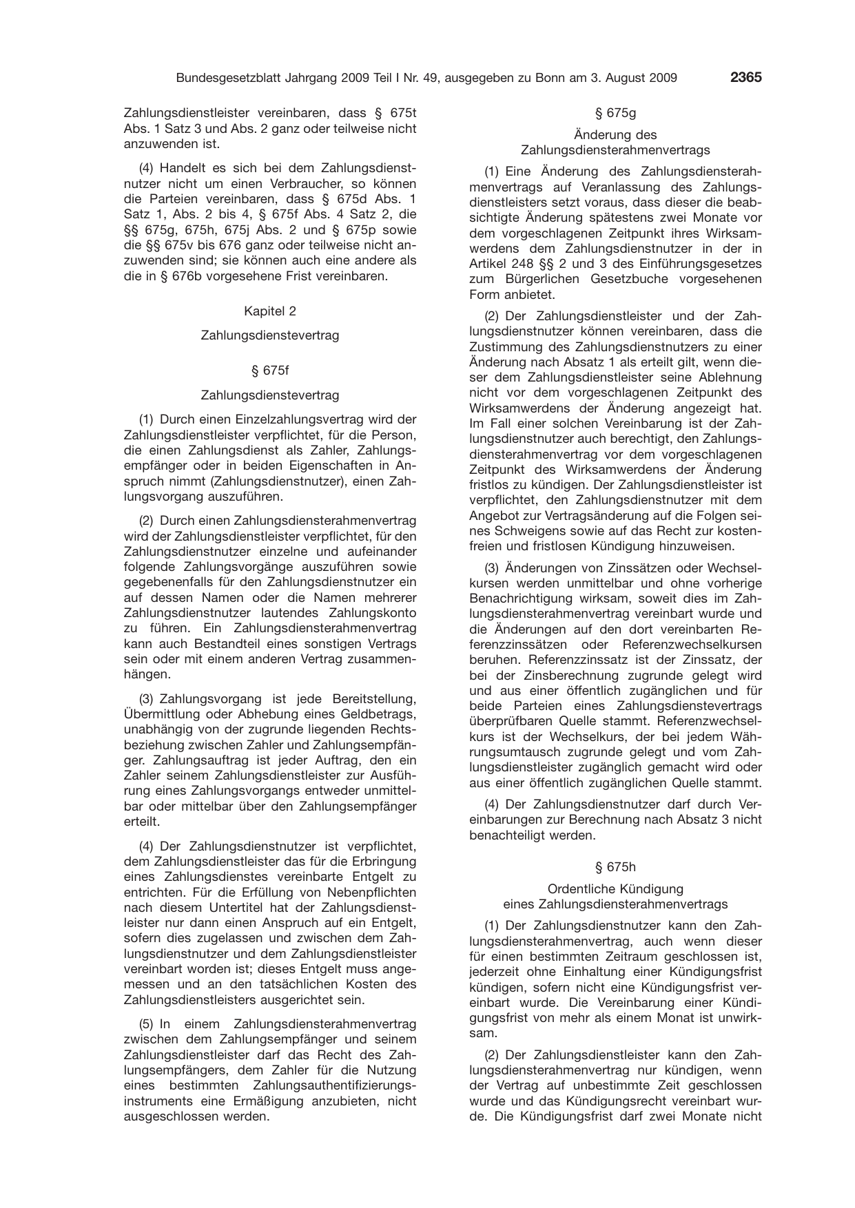 BGBl. 2009, Seite 2365 — Originalseite als Abbildung