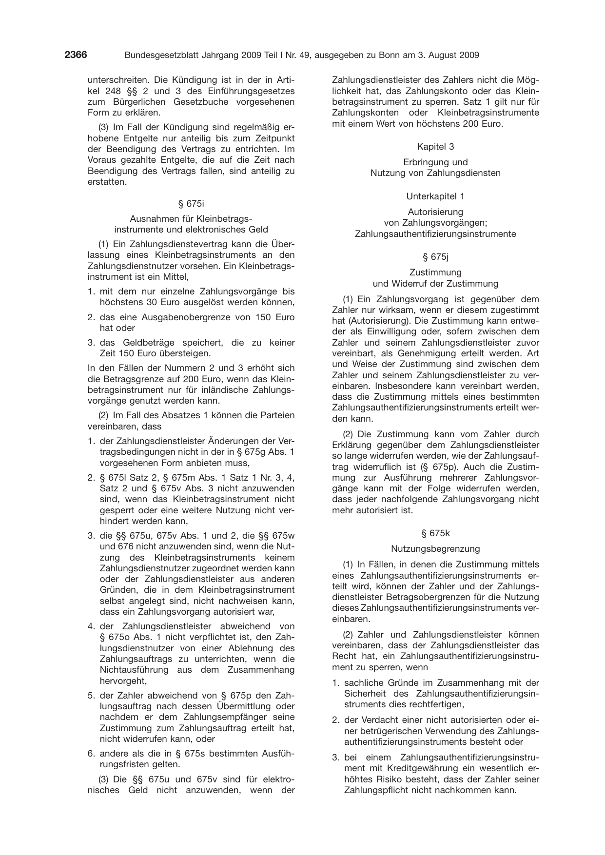 BGBl. 2009, Seite 2366 — Originalseite als Abbildung