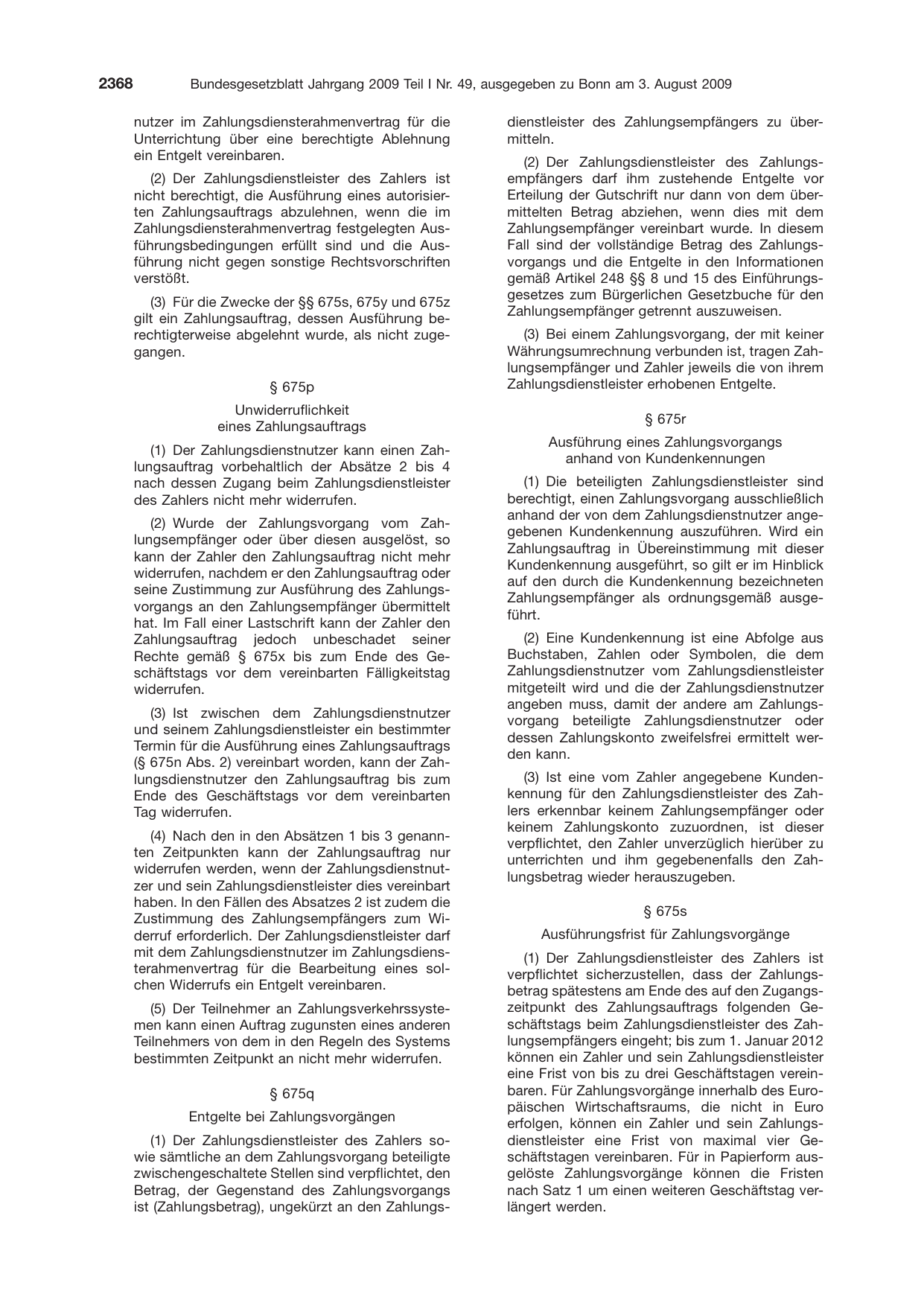 BGBl. 2009, Seite 2368 — Originalseite als Abbildung