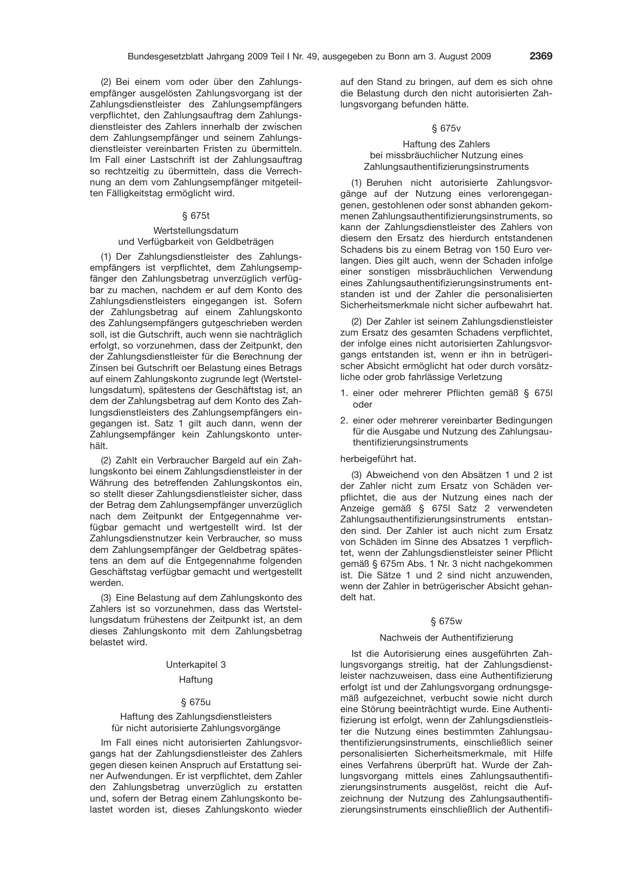 BGBl. 2009, Seite 2369 — Originalseite als Abbildung