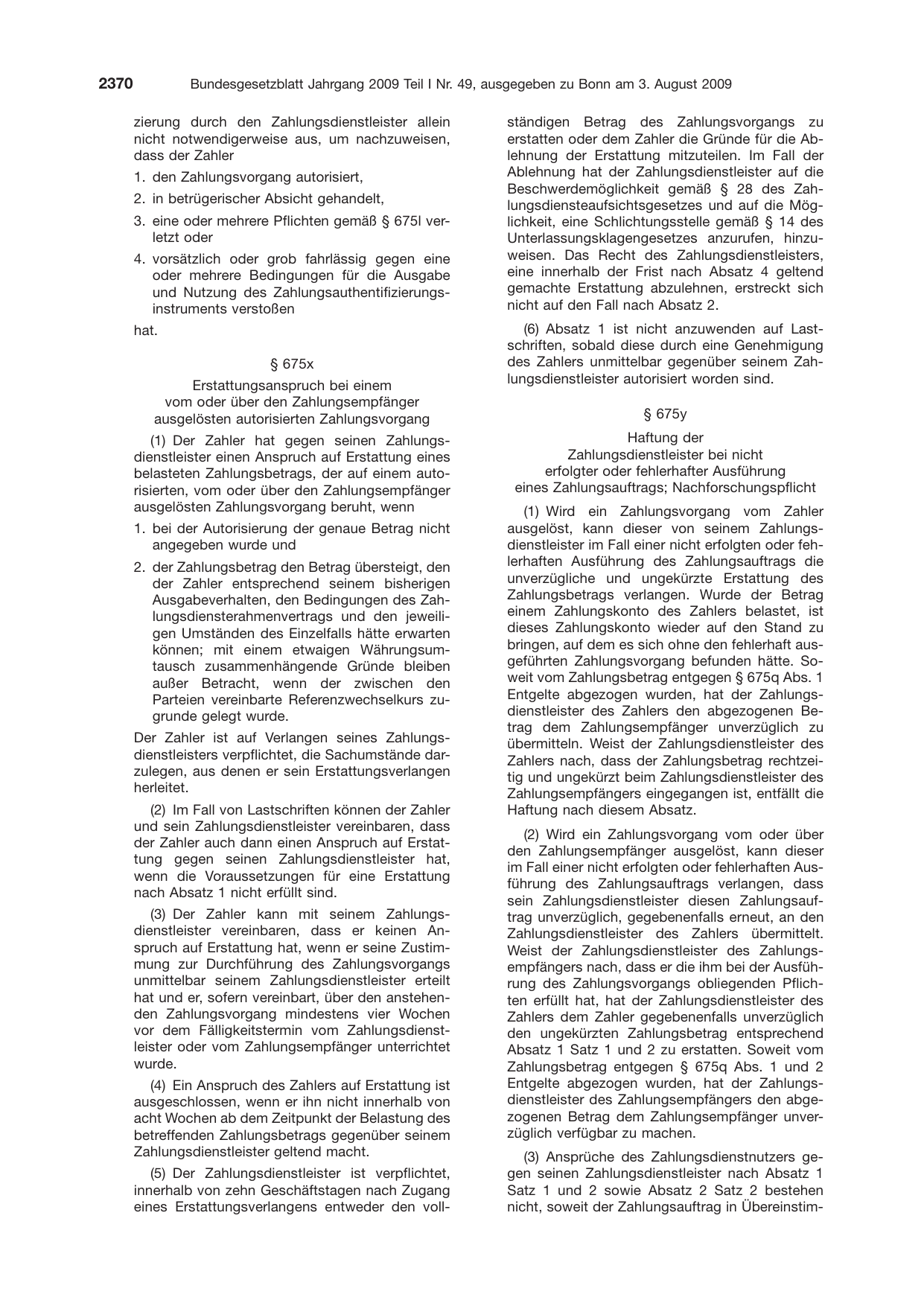 BGBl. 2009, Seite 2370 — Originalseite als Abbildung