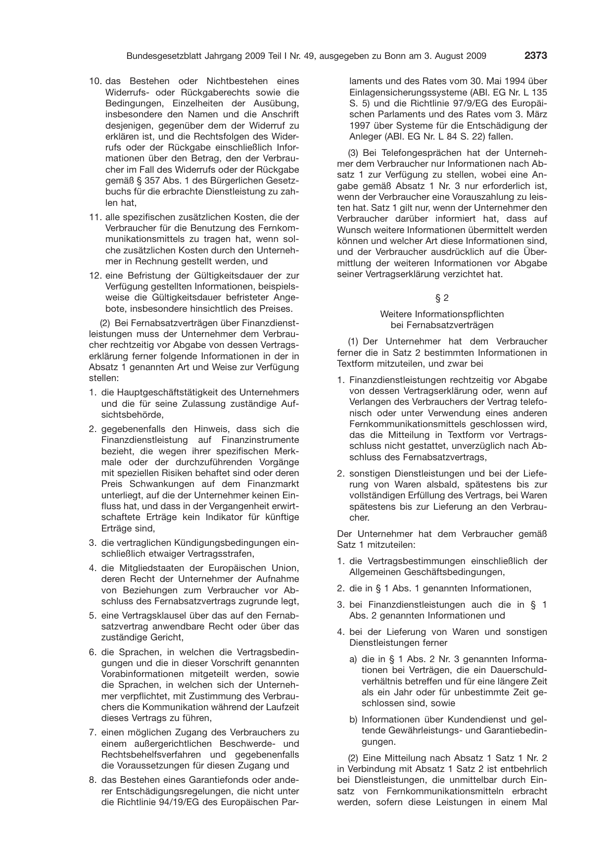 BGBl. 2009, Seite 2373 — Originalseite als Abbildung