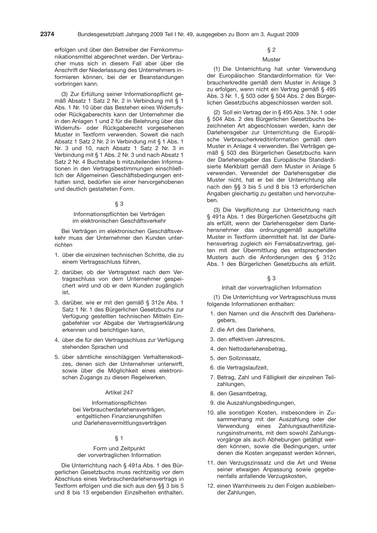 BGBl. 2009, Seite 2374 — Originalseite als Abbildung