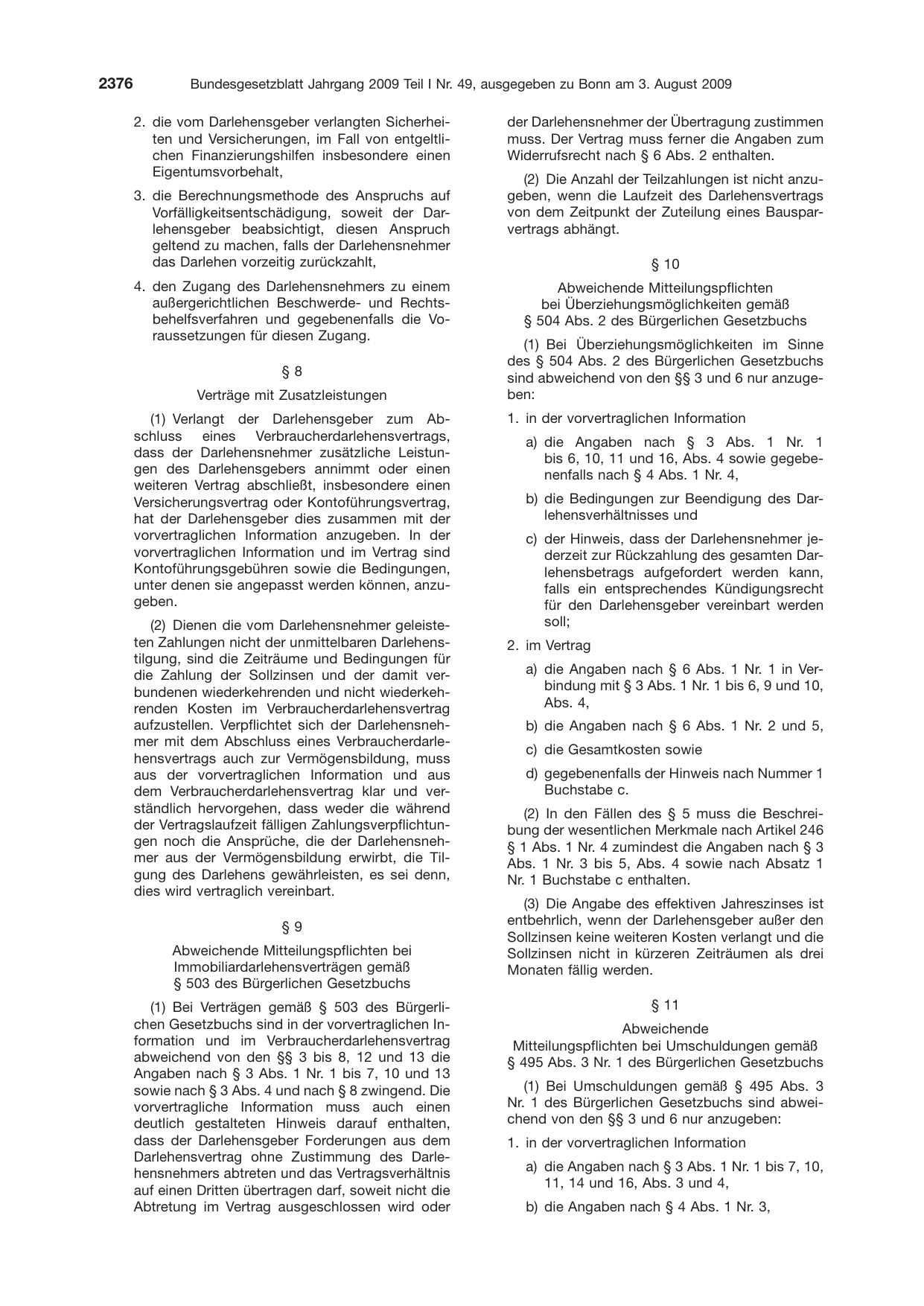 BGBl. 2009, Seite 2376 — Originalseite als Abbildung